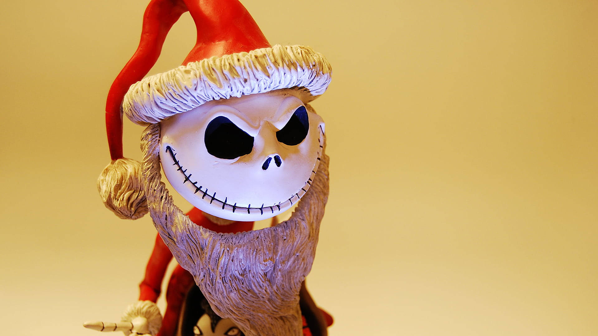 Jack Skellington, red Santa hat, white trim, Full HD Desktop Wallpaper