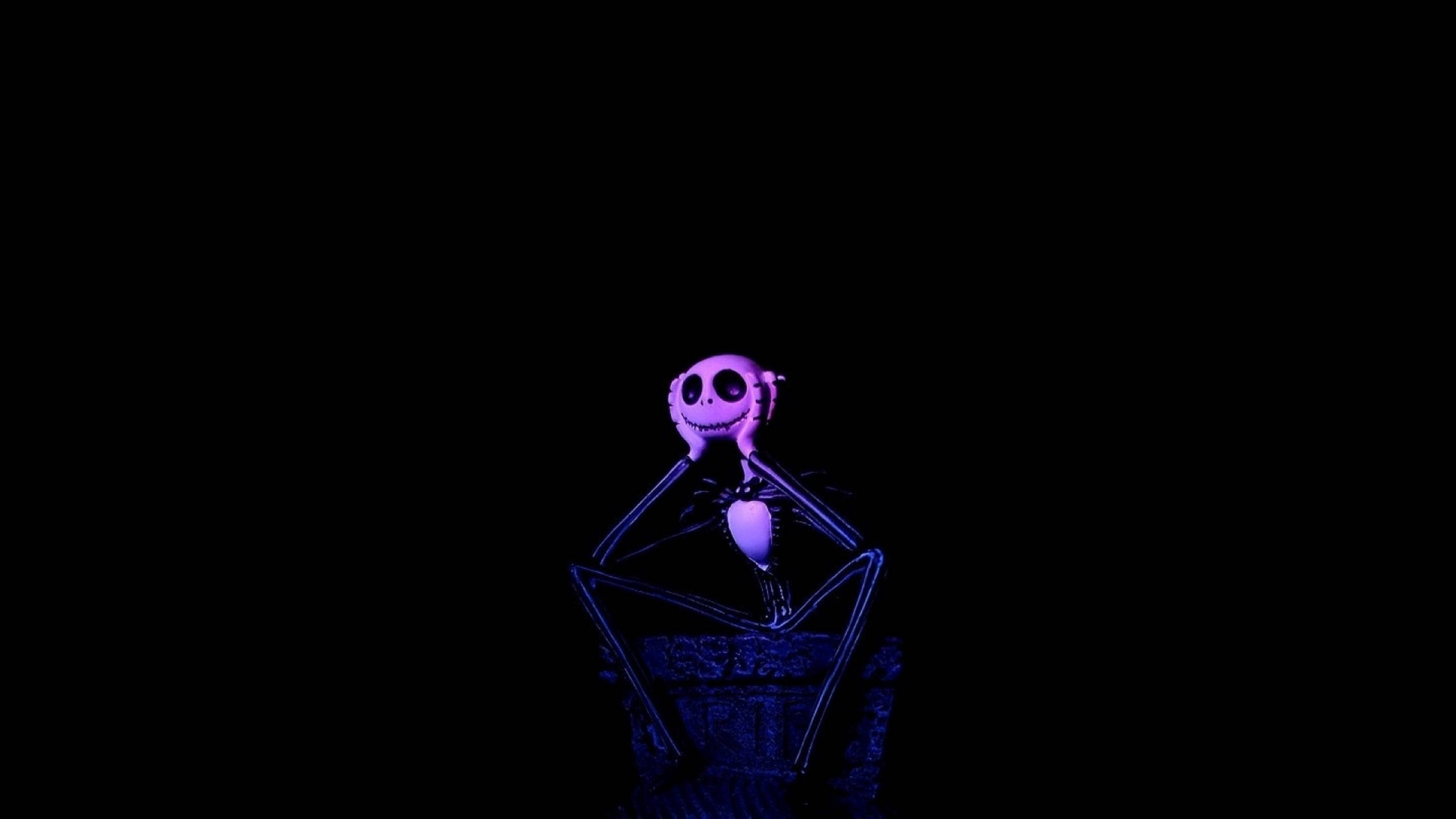 Jack Skellington, glowing purple, skeletal figure, 2K Desktop Wallpaper