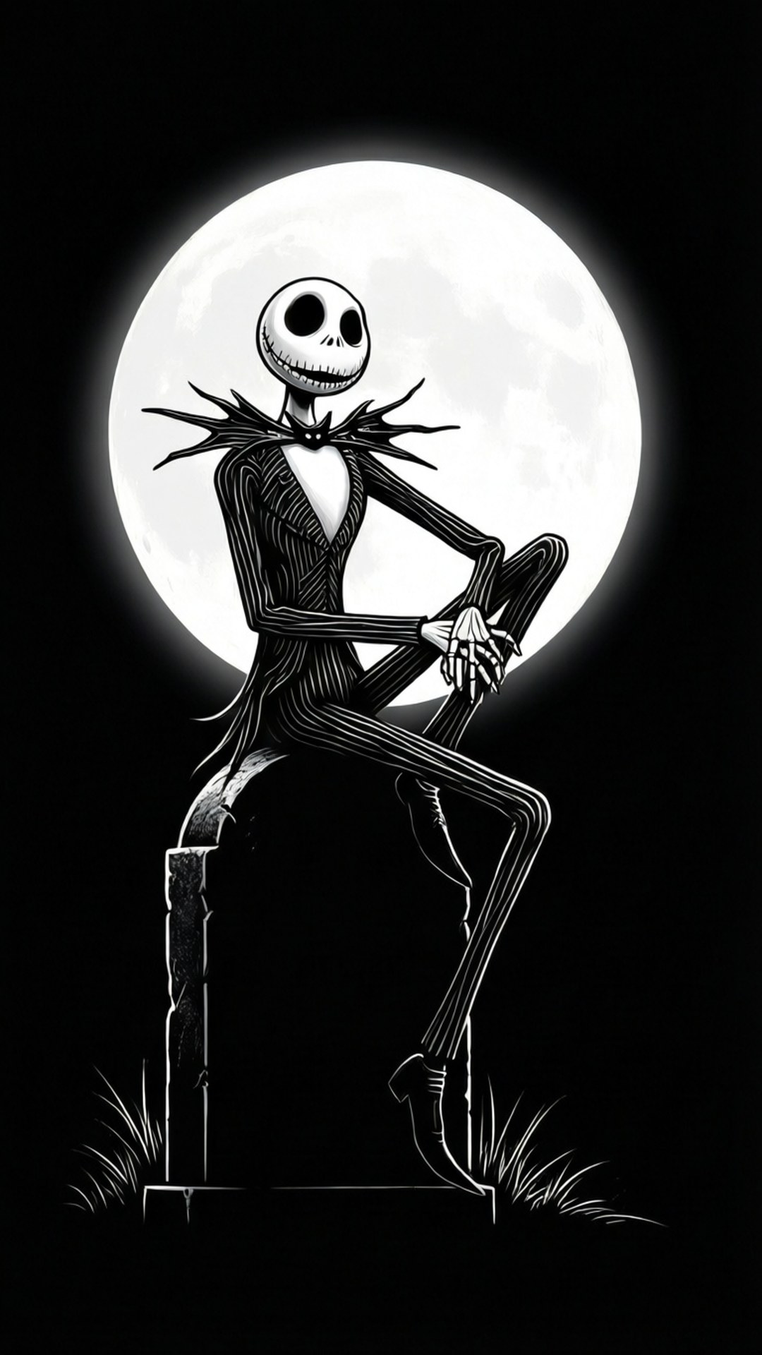 Jack Skellington, full moon, silhouette, Full HD Phone Wallpaper