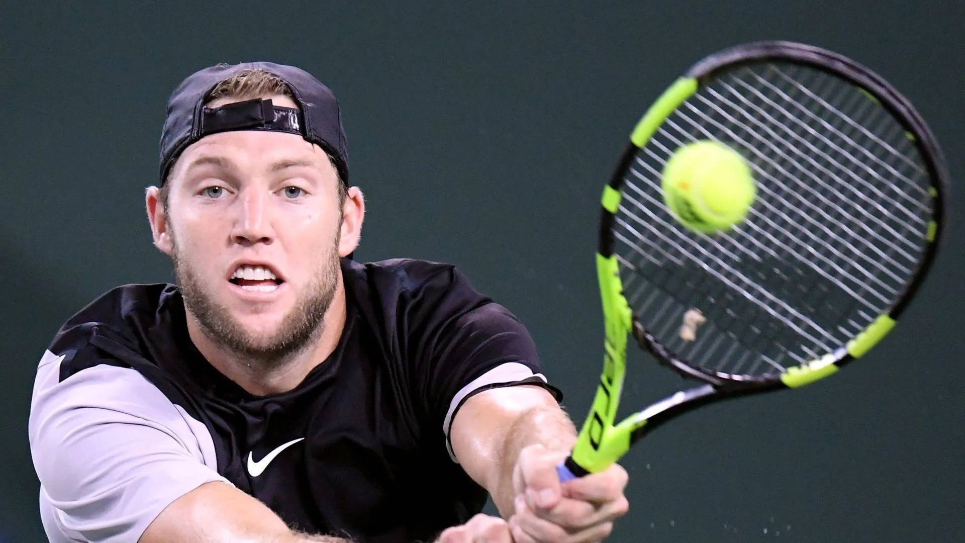 Jack Sock, bright green racket, yellow ball, Full HD Desktop Wallpaper