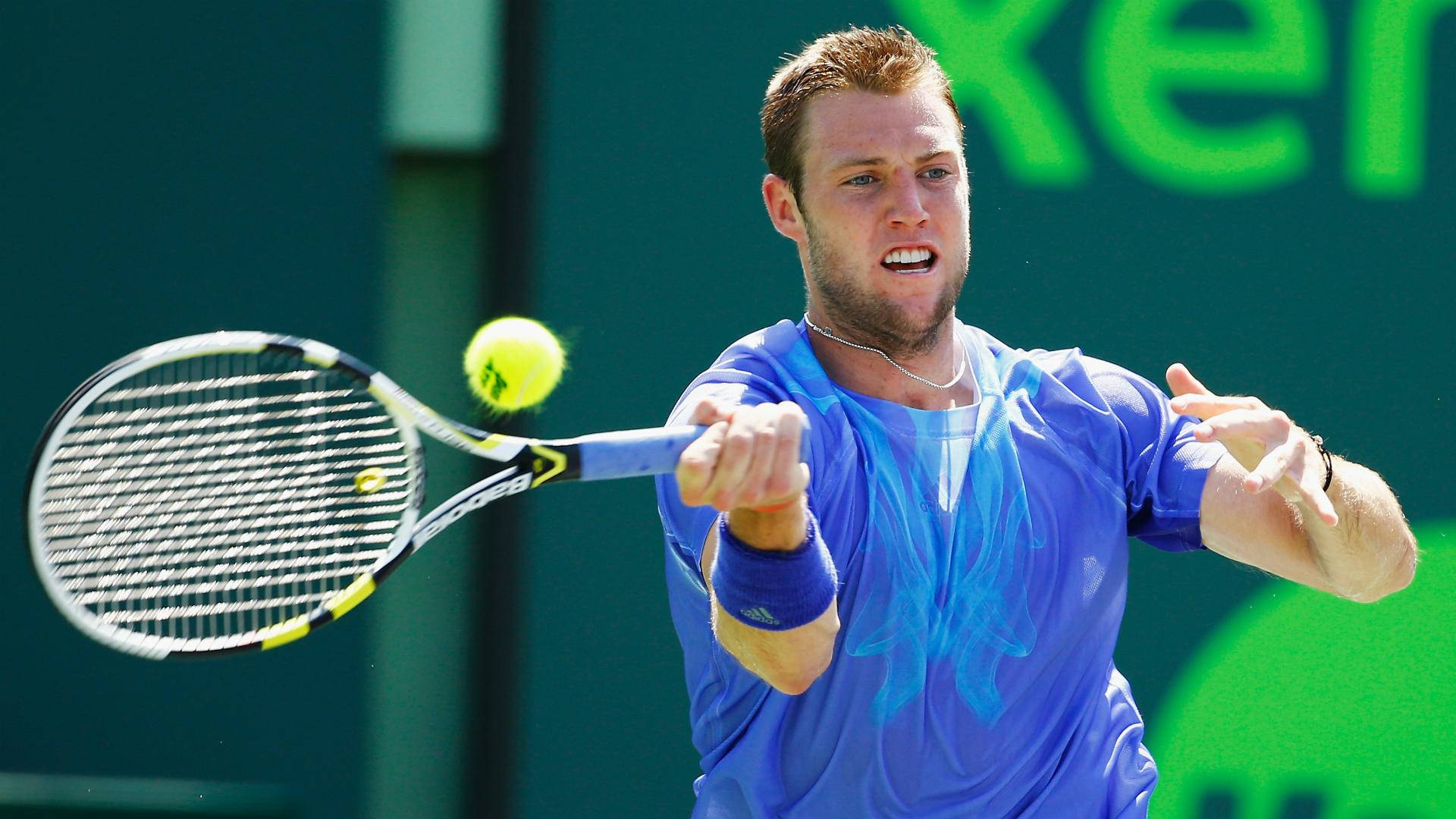 Jack Sock, blue shirt, yellow ball, Full HD Desktop Wallpaper