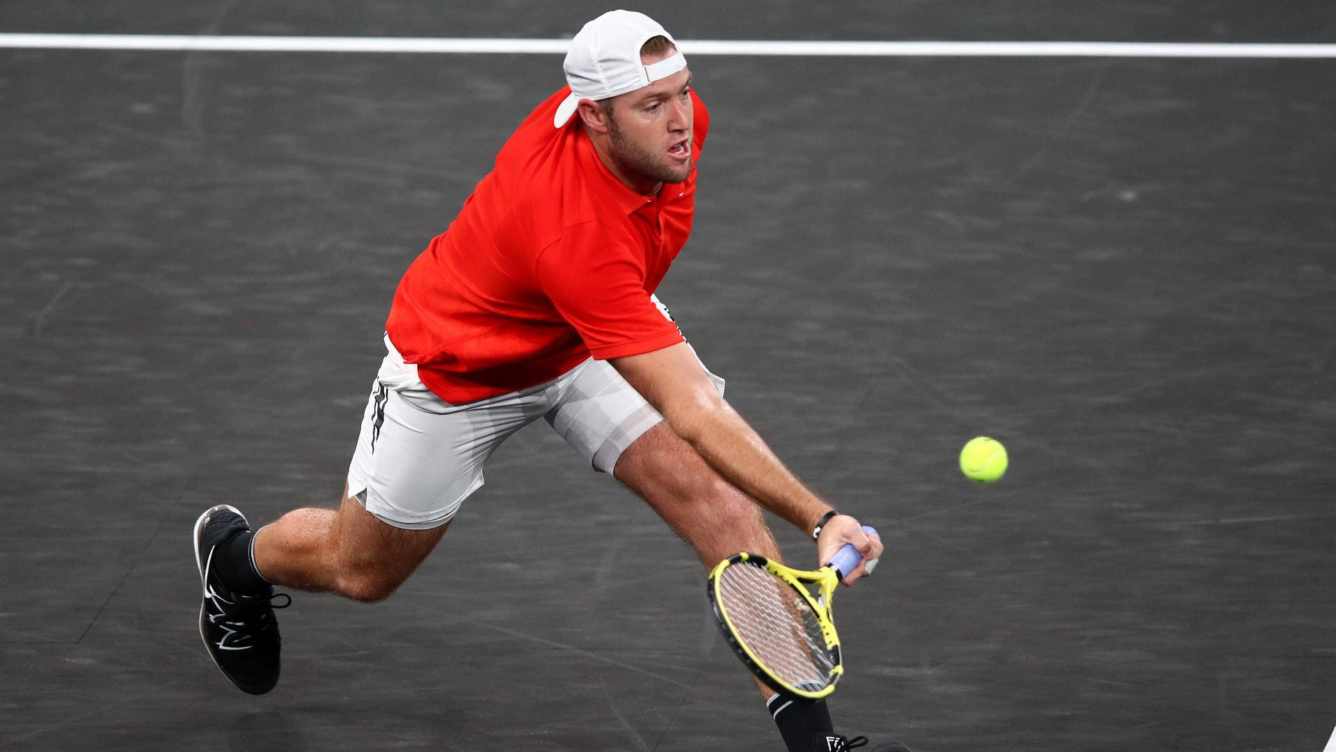 Jack Sock, red shirt, white cap, Full HD Desktop Wallpaper
