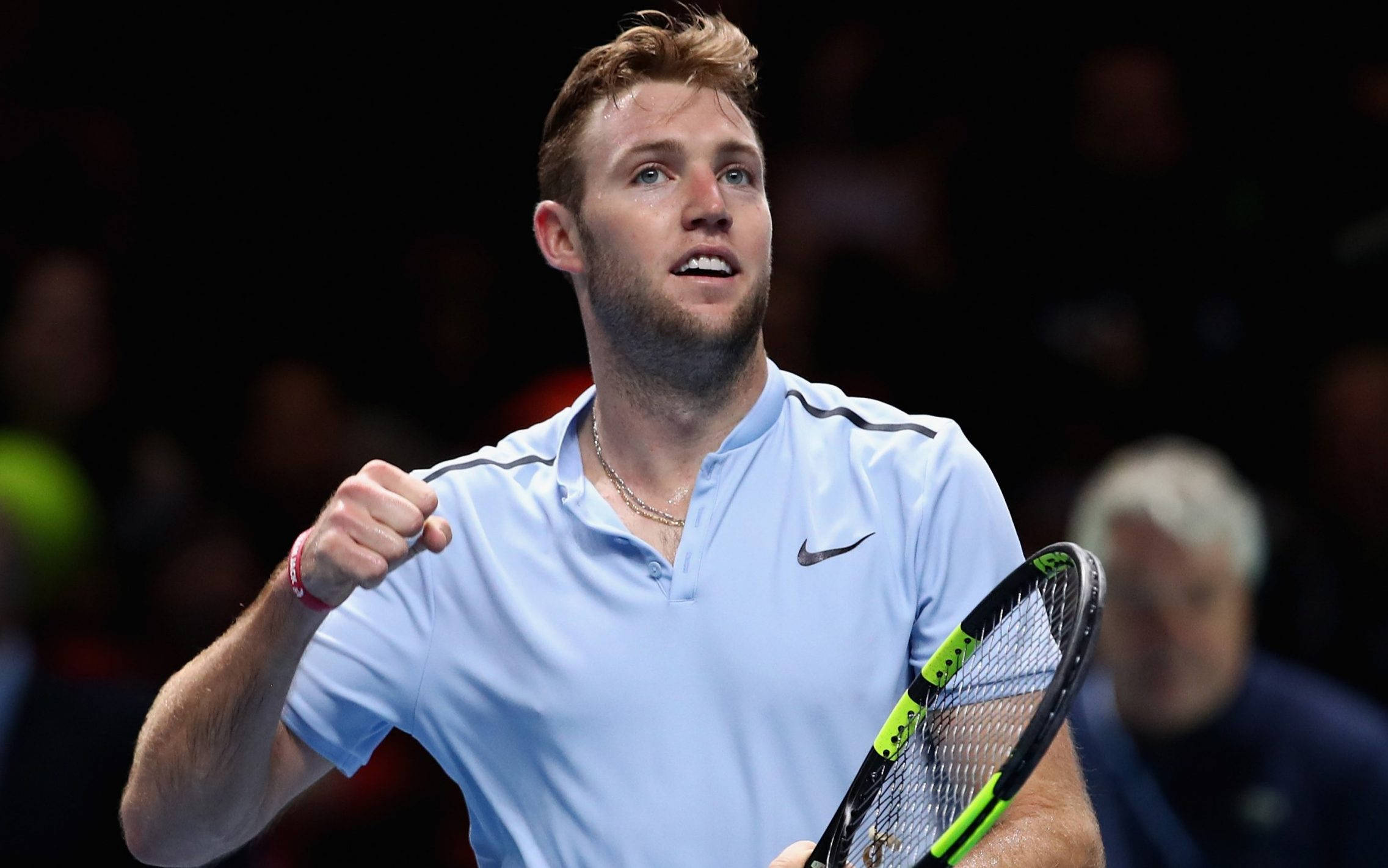 Jack Sock, light blue shirt, racket, Full HD Desktop Wallpaper