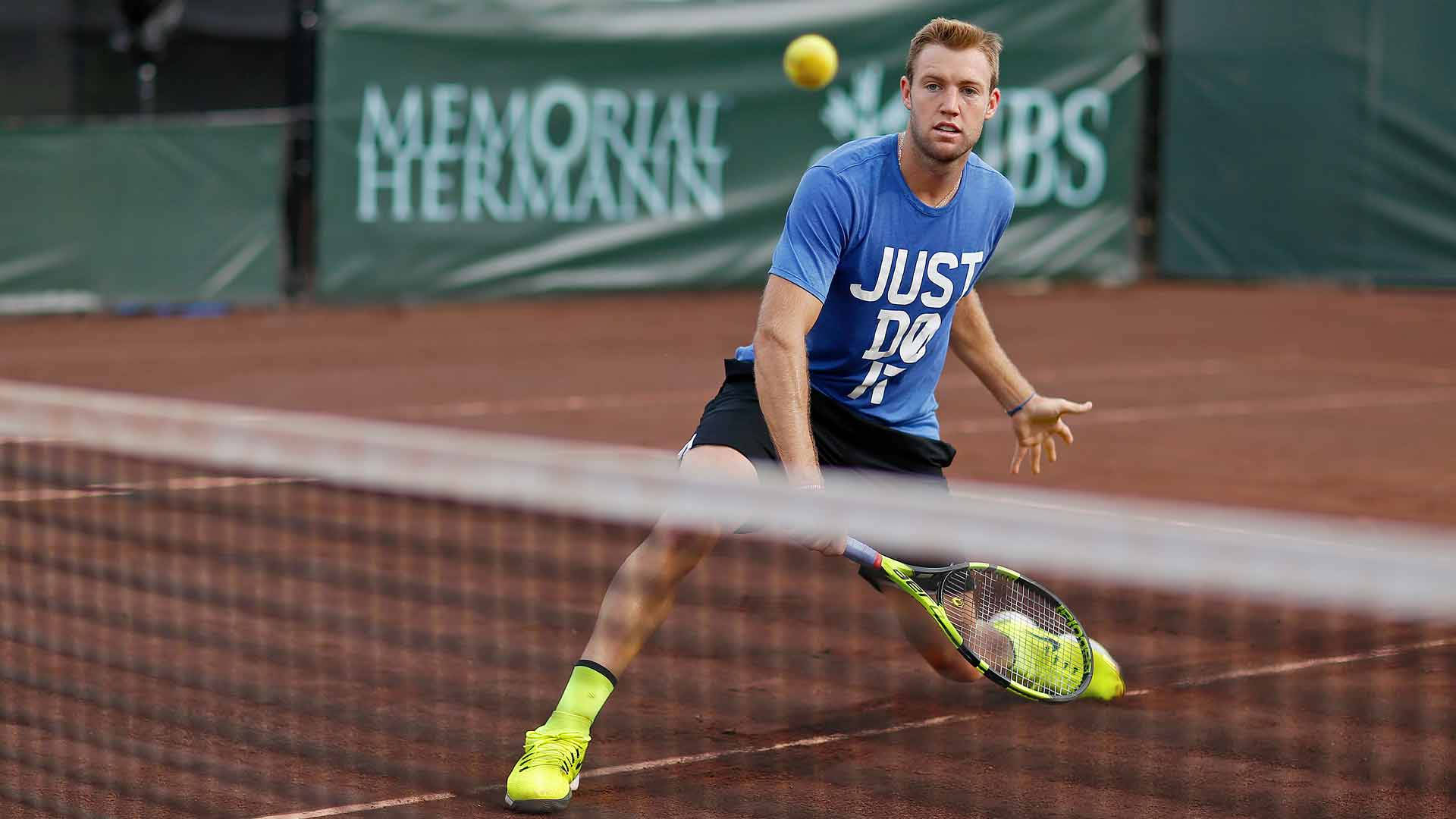 Jack Sock, clay court, yellow ball, Full HD Desktop Wallpaper