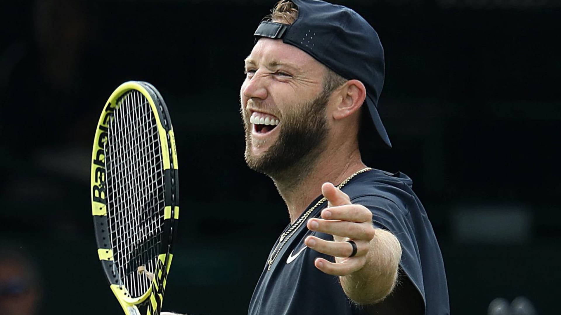 Jack Sock, black cap, yellow and black racket, Full HD Desktop Wallpaper