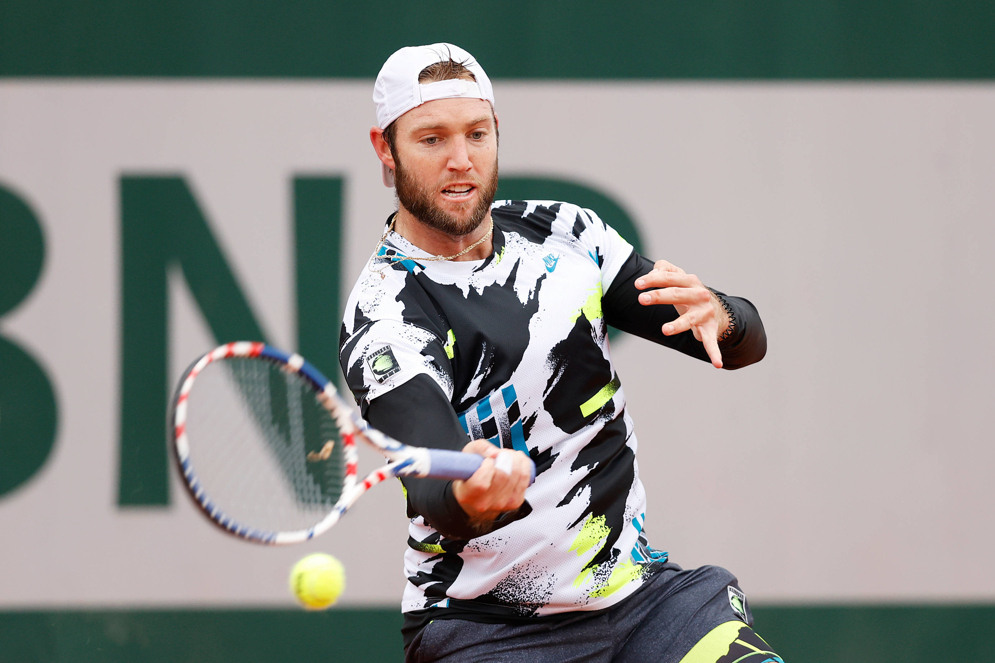 Jack Sock, abstract tennis shirt, white cap, 2K Desktop Wallpaper