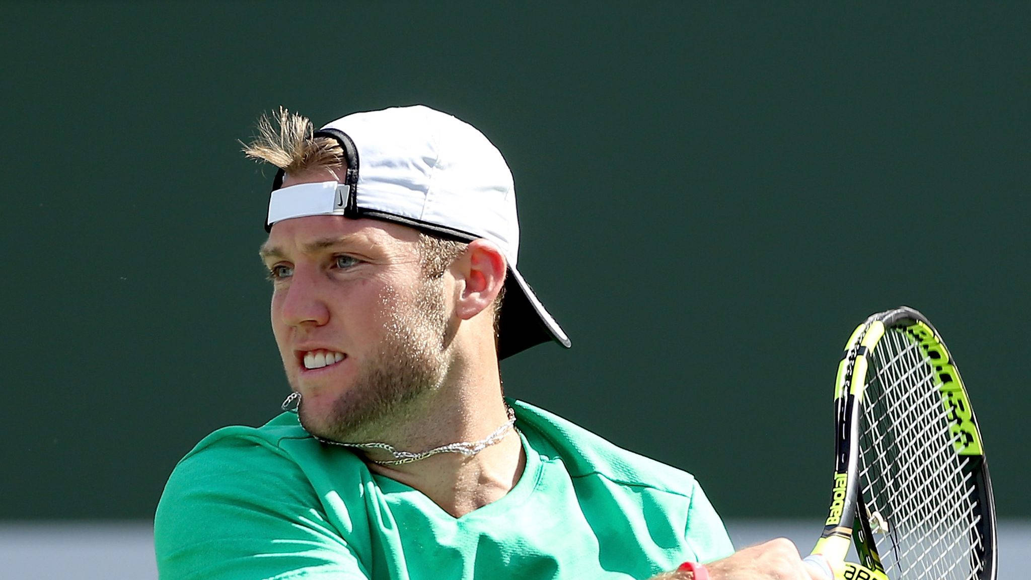 Jack Sock, green shirt, white cap, Full HD Desktop Wallpaper