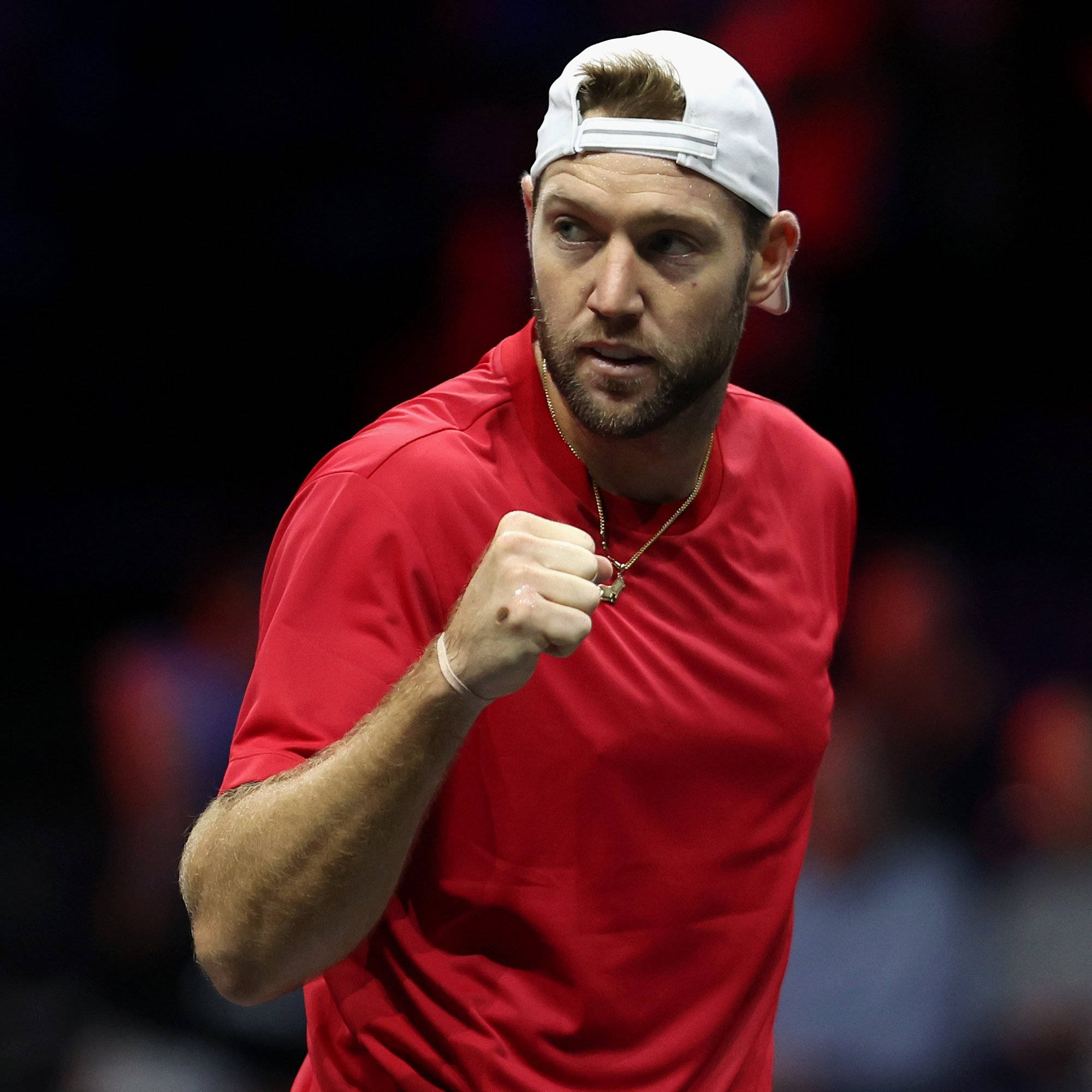Jack Sock, red shirt, white cap, Full HD Desktop Wallpaper