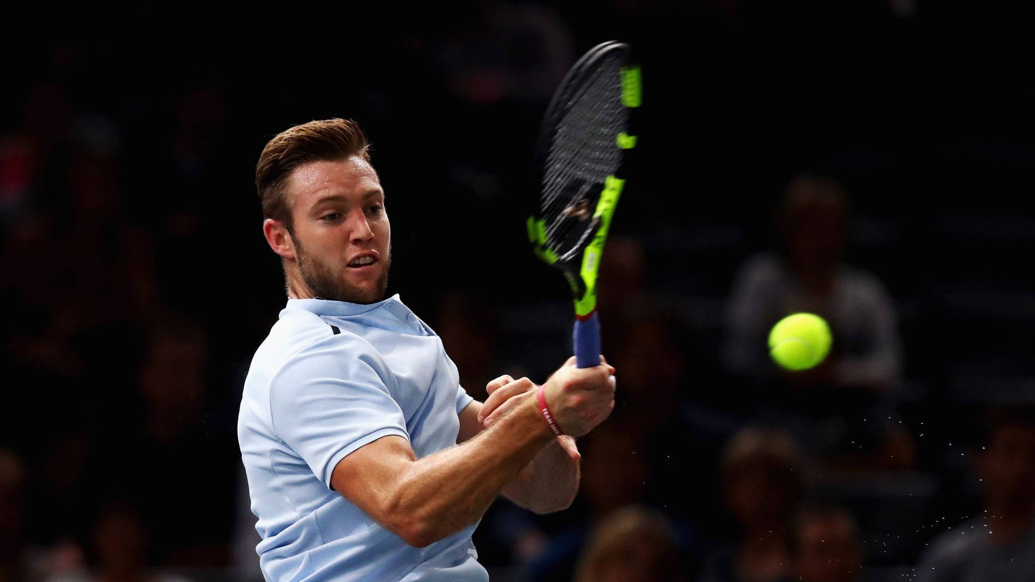 Jack Sock, neon green racket, bright yellow ball, Full HD Desktop Wallpaper