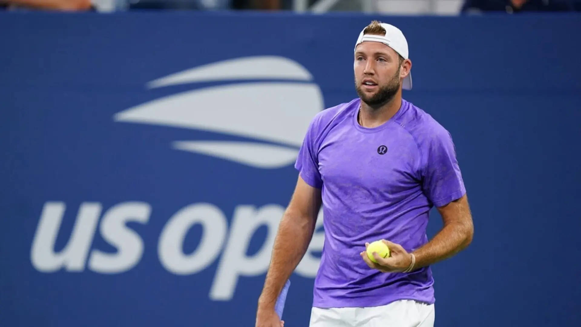 Jack Sock, purple shirt, white cap, Full HD Desktop Wallpaper