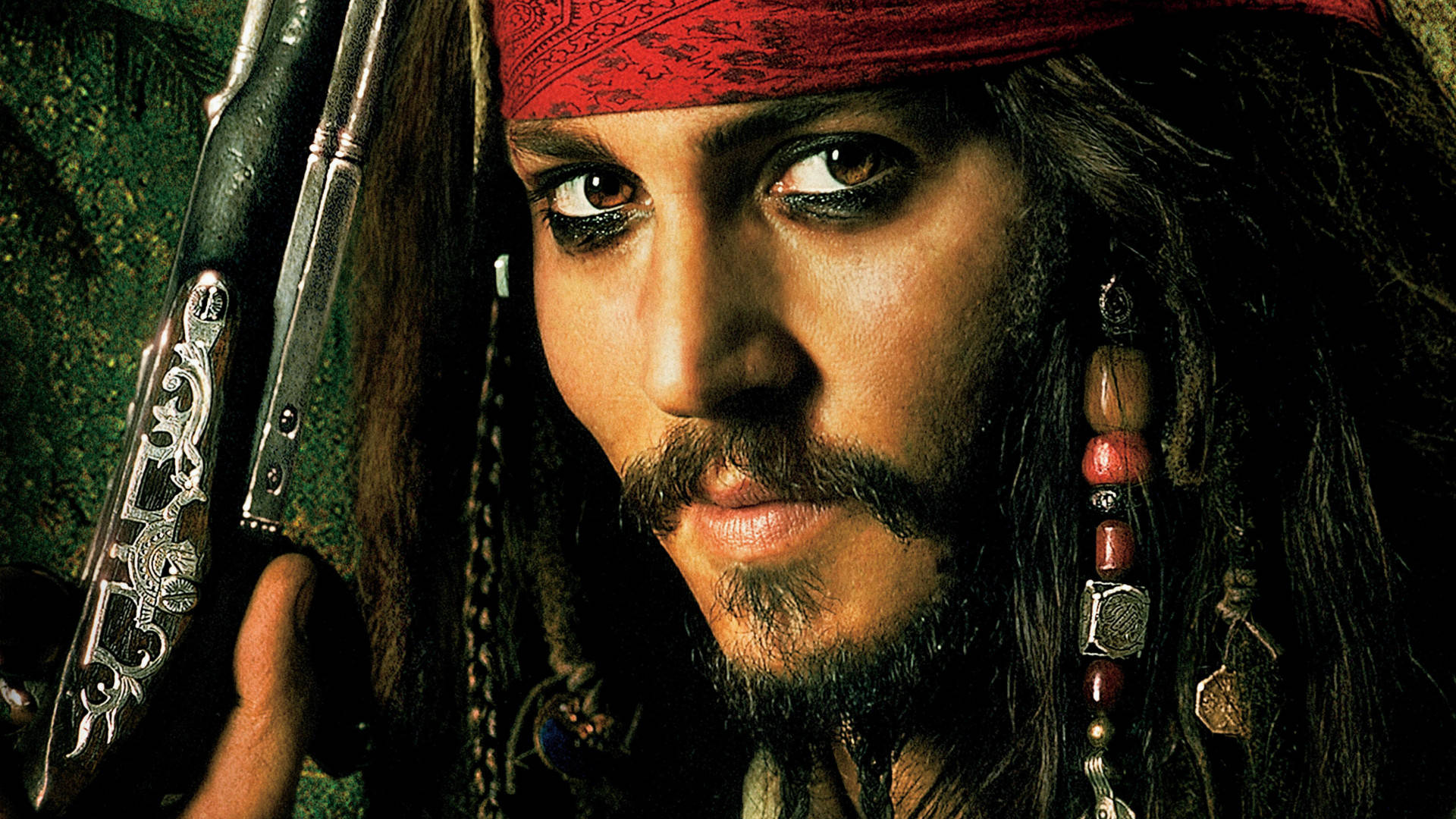 Jack Sparrow, red bandana, ornate sword, Full HD Desktop Wallpaper