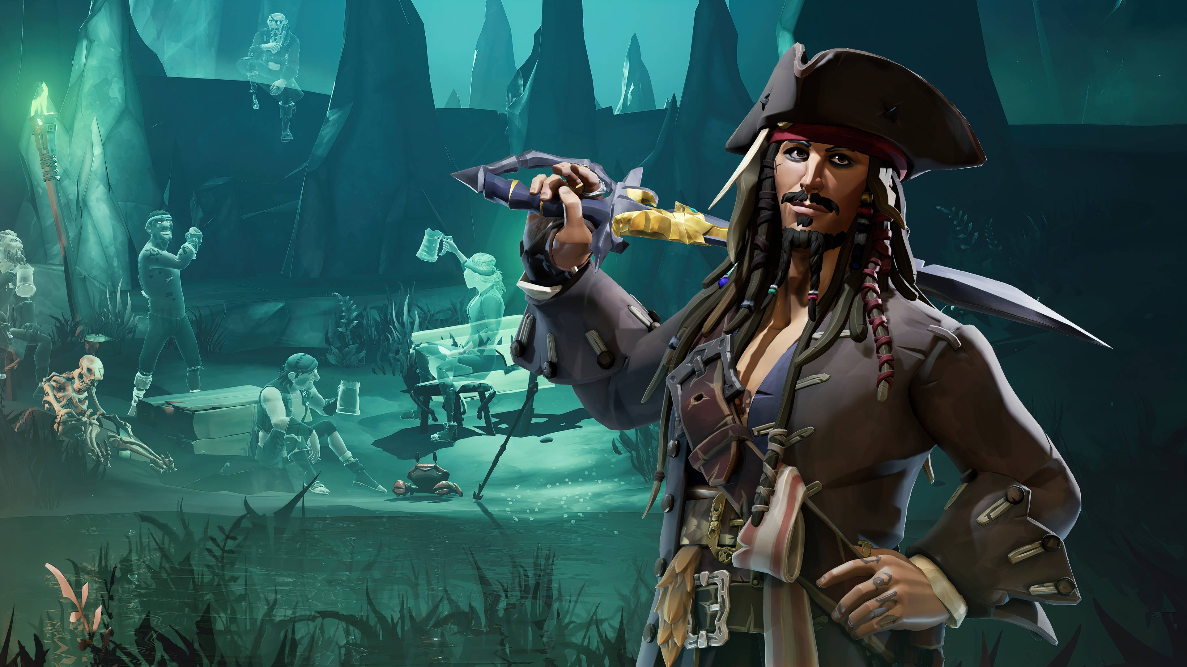 Jack Sparrow, dreadlocks, tricorn hat, 4K Desktop Wallpaper