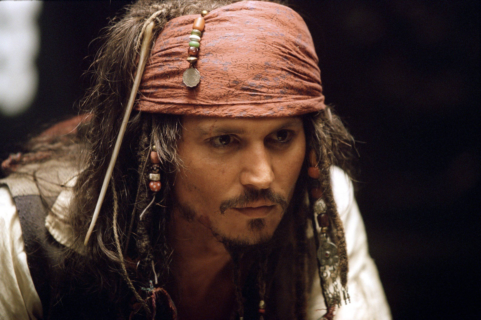 Jack Sparrow, red bandana, dreadlocks, Full HD Desktop Wallpaper