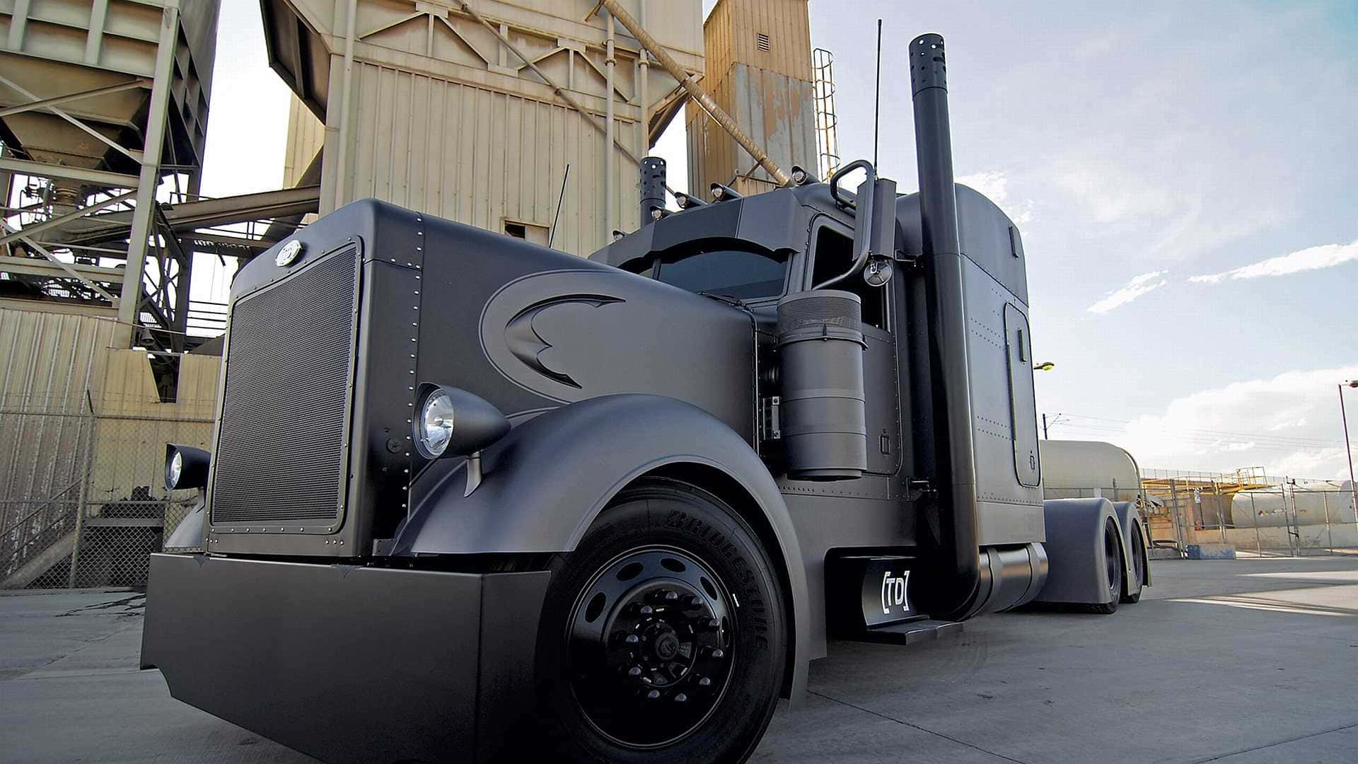 matte black, semi-truck, bold eagle emblem, Full HD Desktop Wallpaper
