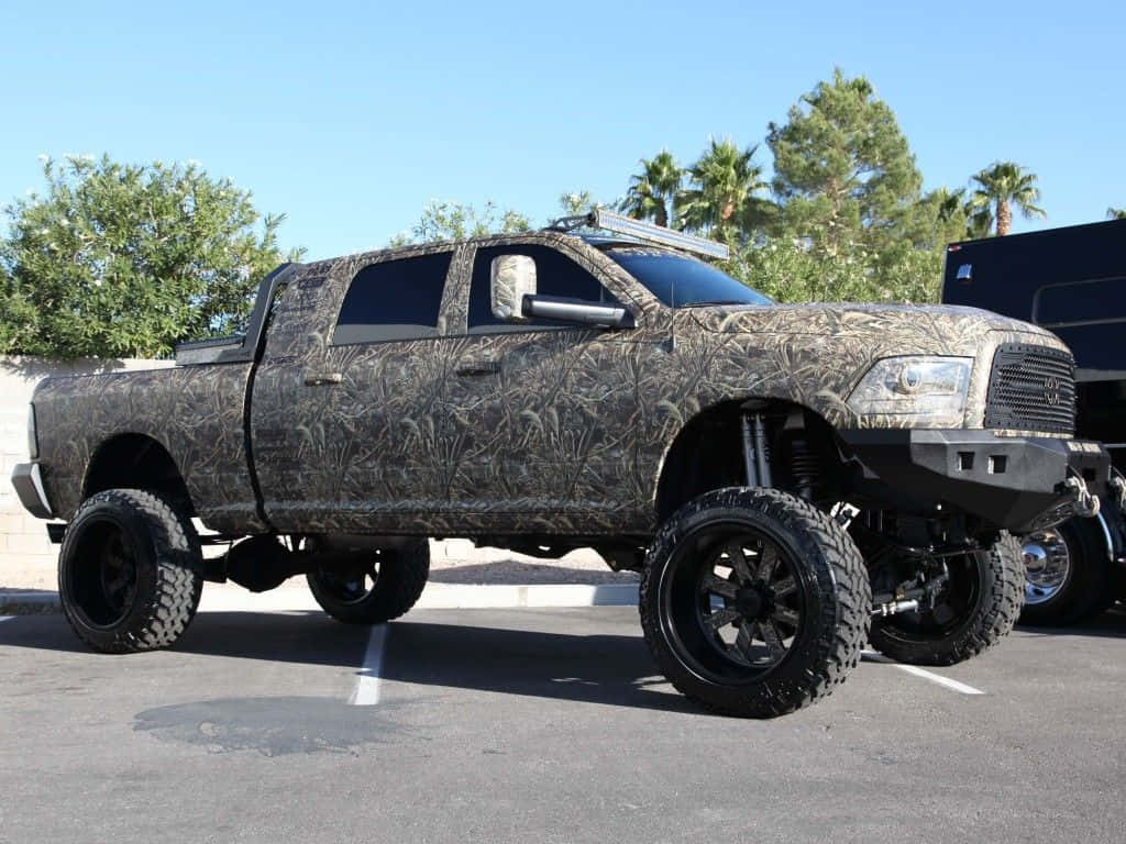 camouflaged truck, lifted pickup truck, desert parking lot, SD Desktop Wallpaper