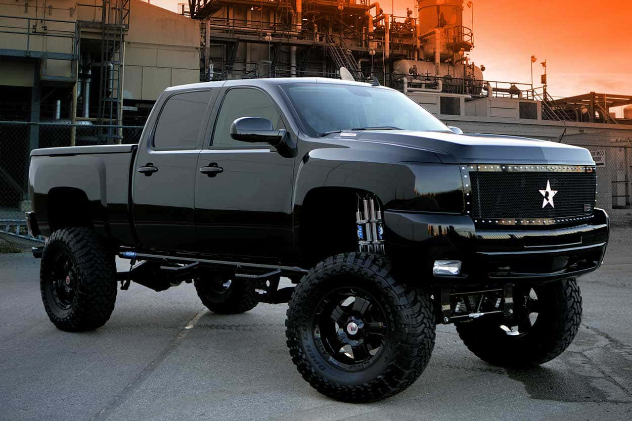 black truck, black hood, black bed, SD Desktop Wallpaper