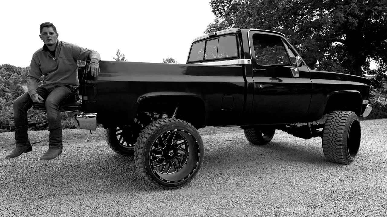 black classic pickup truck, lifted, oversized tires, HD Desktop Wallpaper