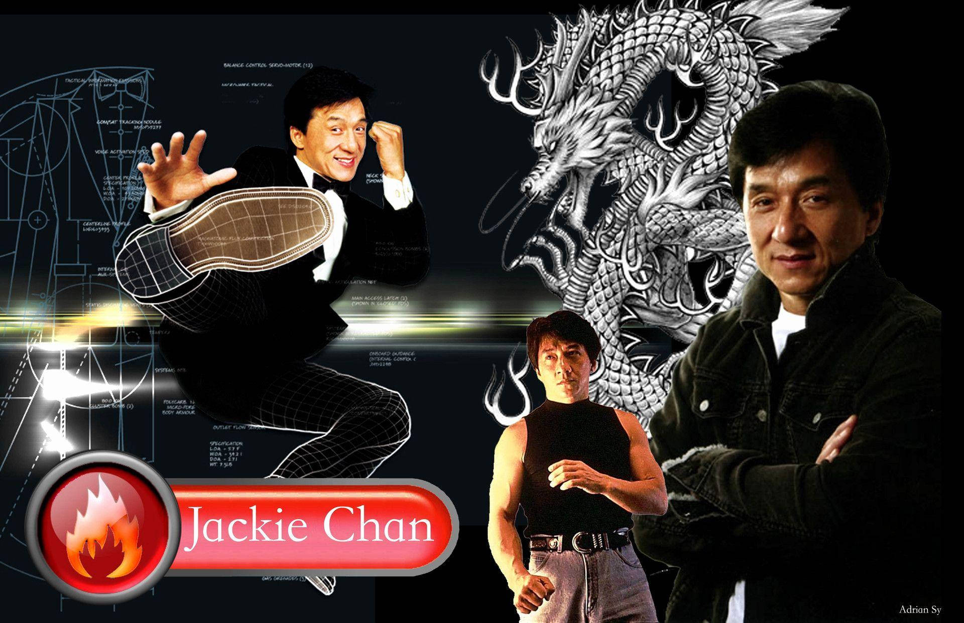 Jackie Chan, dragon, martial arts stances, Full HD Desktop Wallpaper