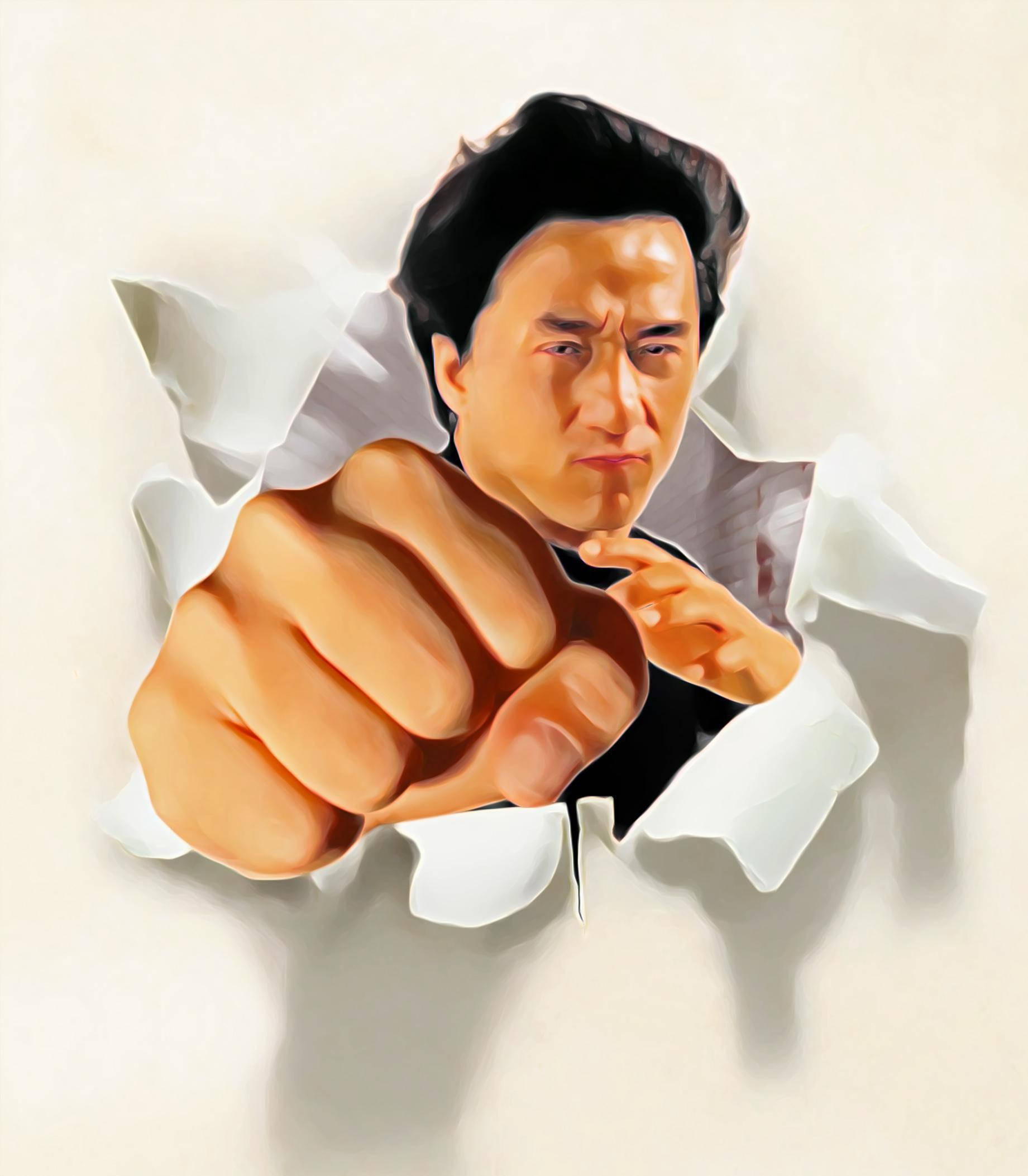 Jackie Chan, white wall, fierce expression, Full HD Phone Wallpaper