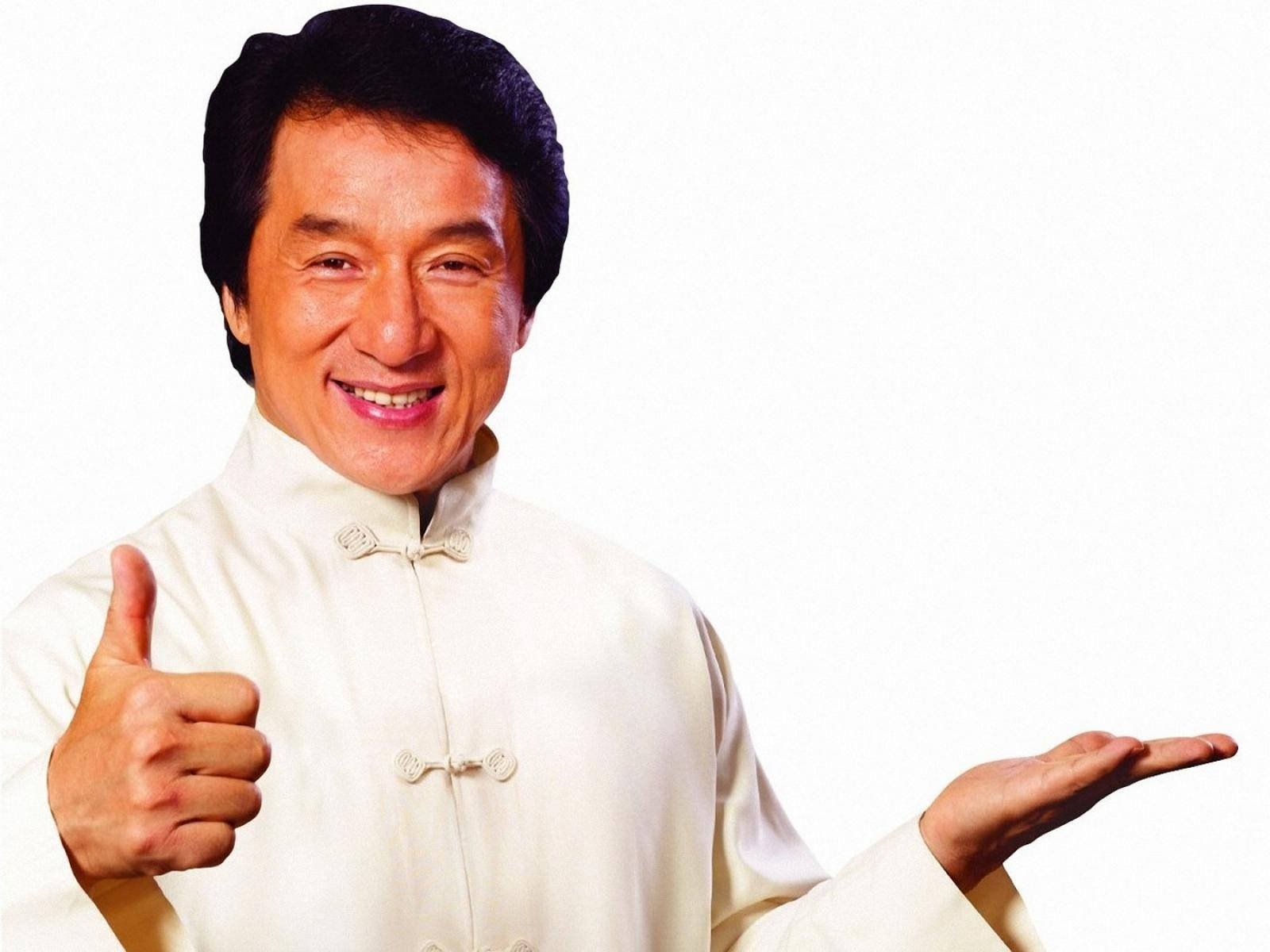 Jackie Chan, thumbs up, white traditional shirt, HD Desktop Wallpaper