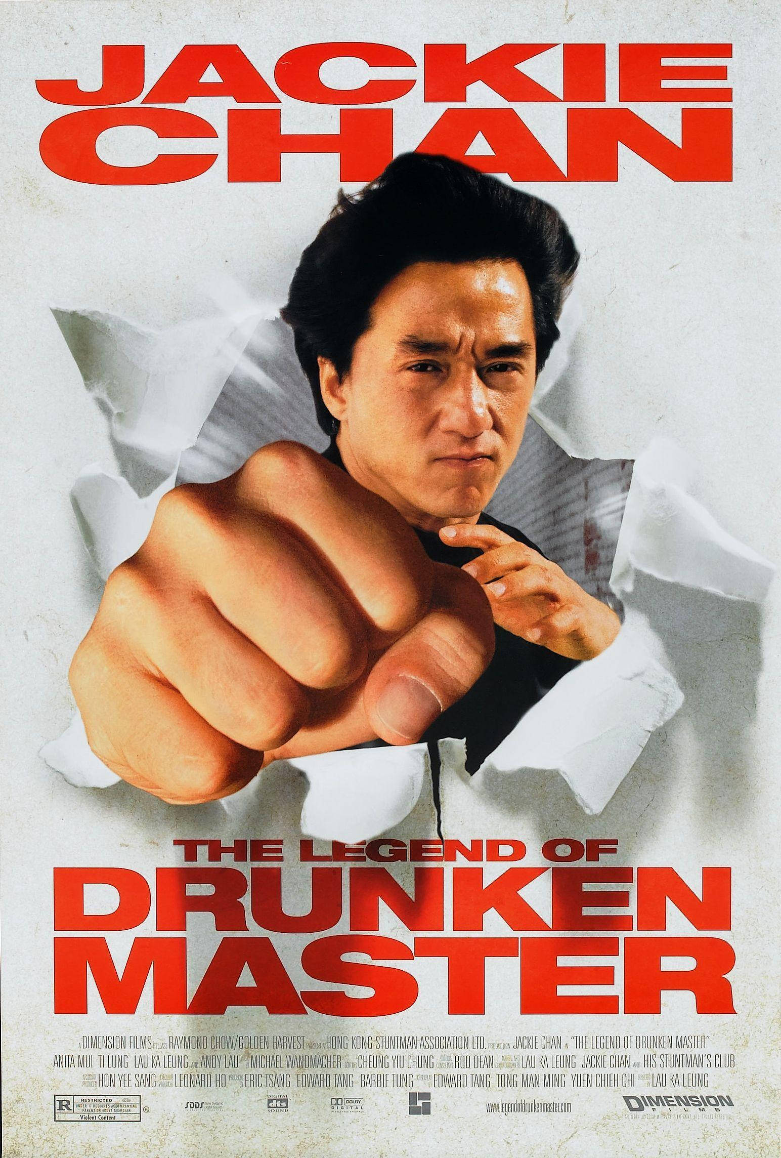 Jackie Chan, movie poster art, torn white paper backdrop, Full HD Phone Wallpaper