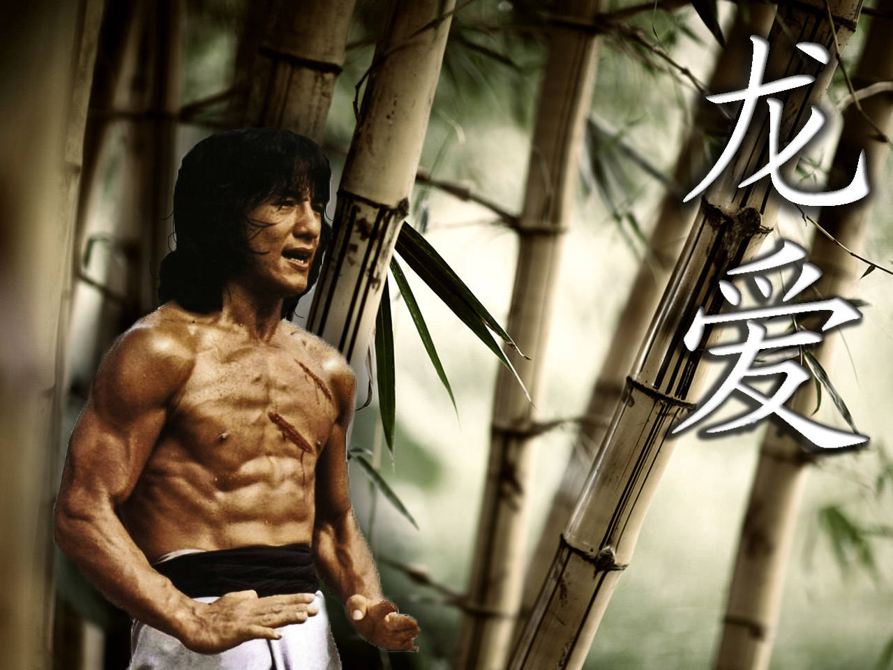 Jackie Chan, six pack abs, bloodied torso, HD Desktop Wallpaper