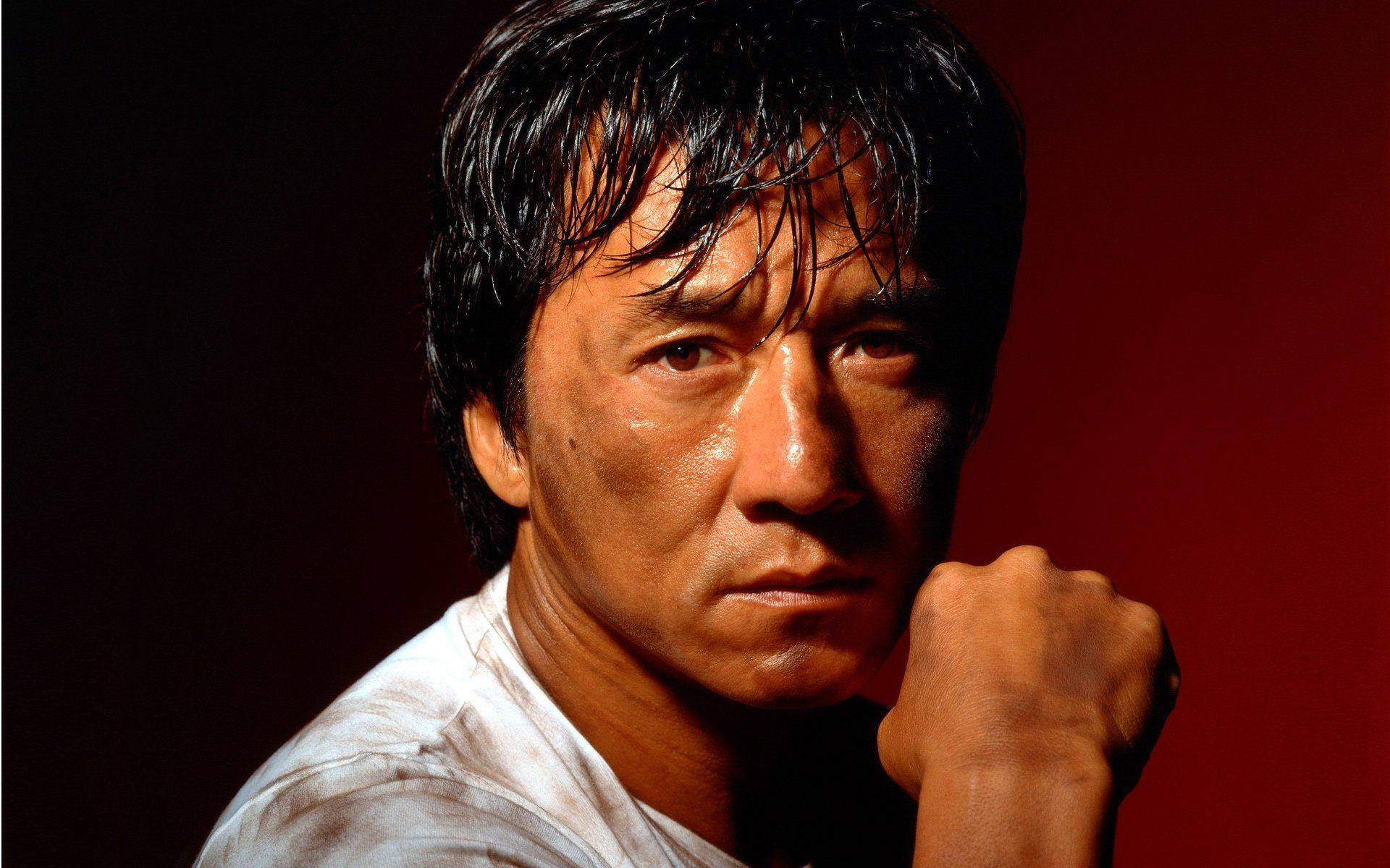 Jackie Chan, wet hair, clenched fist, Full HD Desktop Wallpaper
