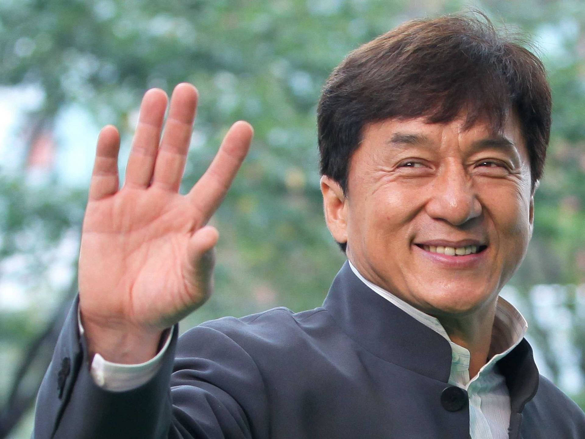 Jackie Chan, dark jacket, bright smile, Full HD Desktop Wallpaper