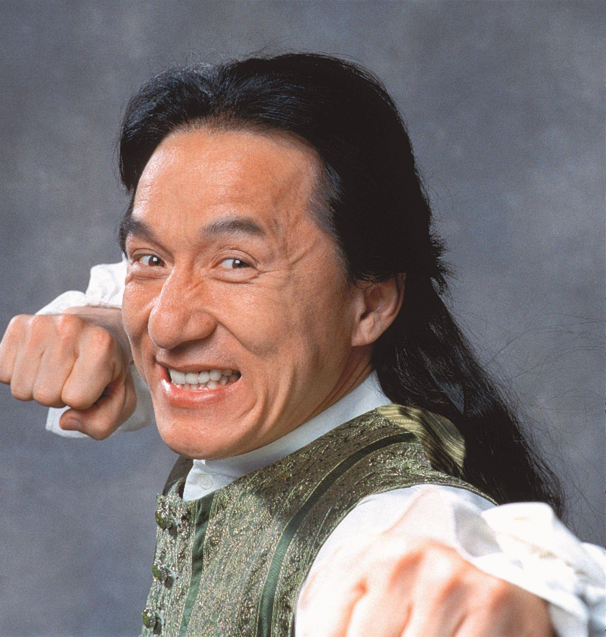 Jackie Chan, half ponytail, long black hair, 2K Phone Wallpaper