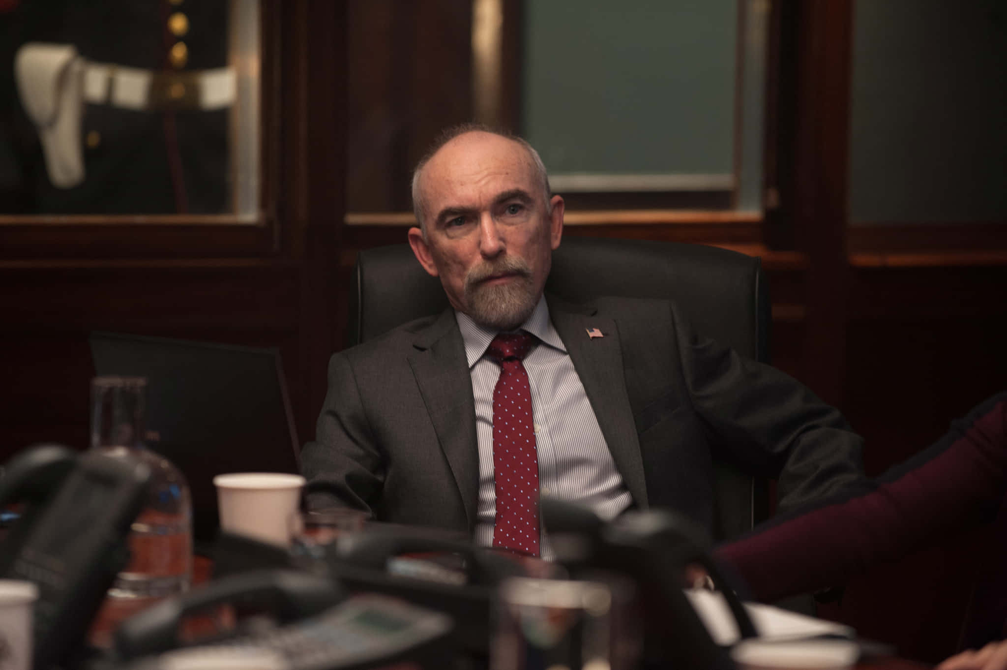 Jackie Earle Haley, gray suit, red tie, Full HD Desktop Wallpaper