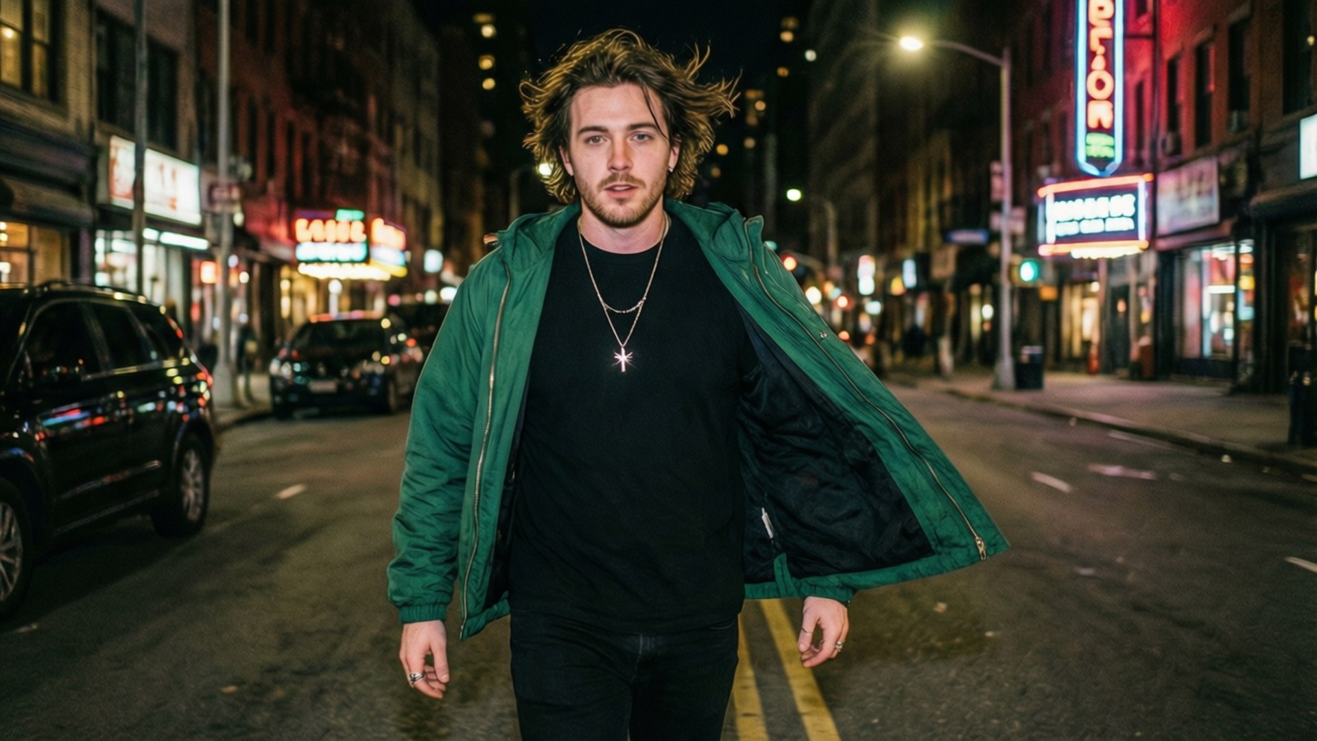 City Night, Jacksepticeye, neon-lit city street, Full HD Desktop Wallpaper