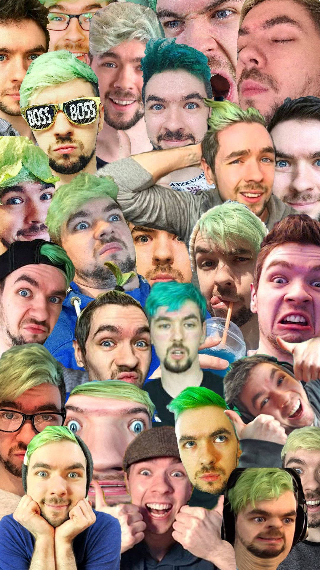 Jacksepticeye, green hair, playful poses, Full HD Phone Wallpaper