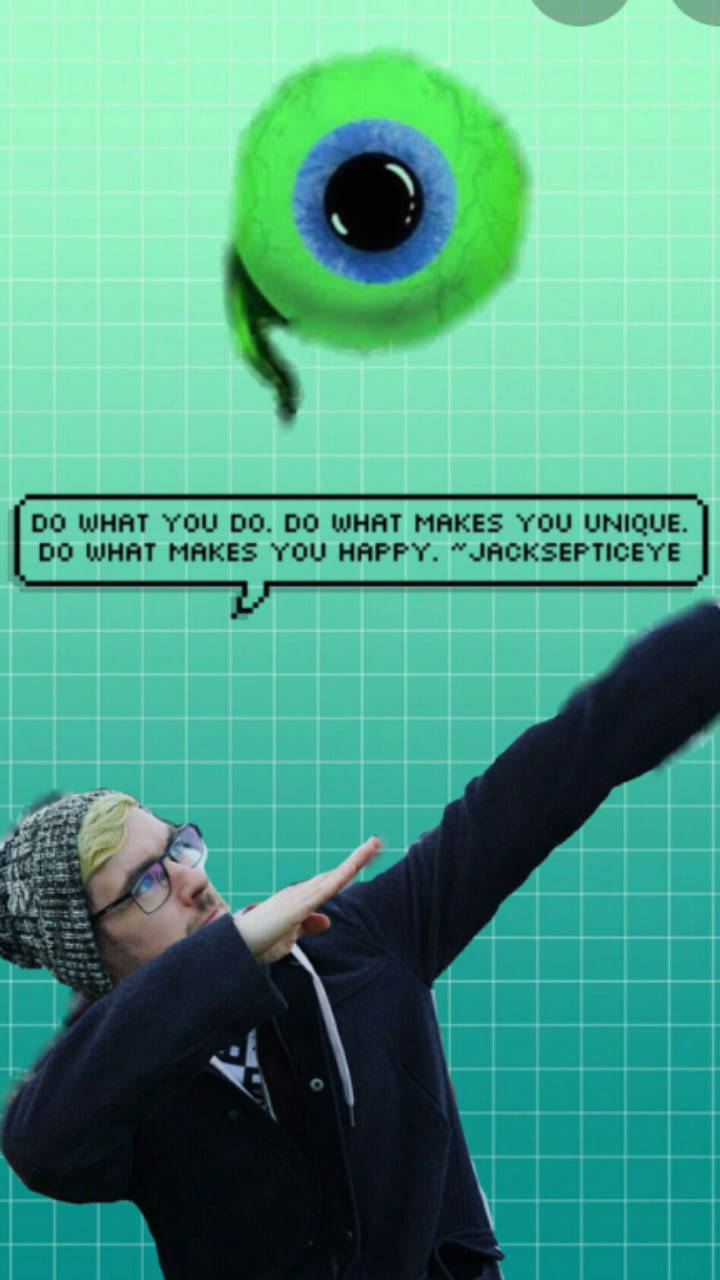 Jacksepticeye, green eyeball, teal grid background, HD Phone Wallpaper