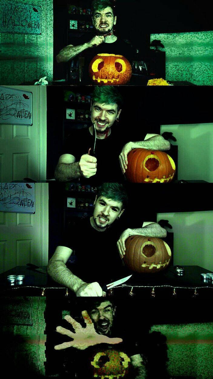 Jacksepticeye, green hair, pumpkin, SD Phone Wallpaper