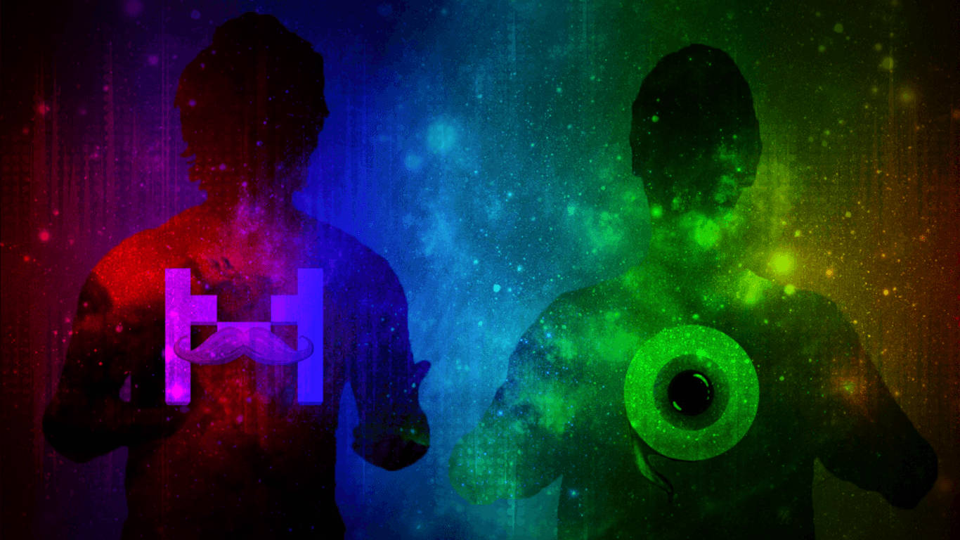 Jacksepticeye, rainbow silhouette, glowing symbols, HD Desktop Wallpaper