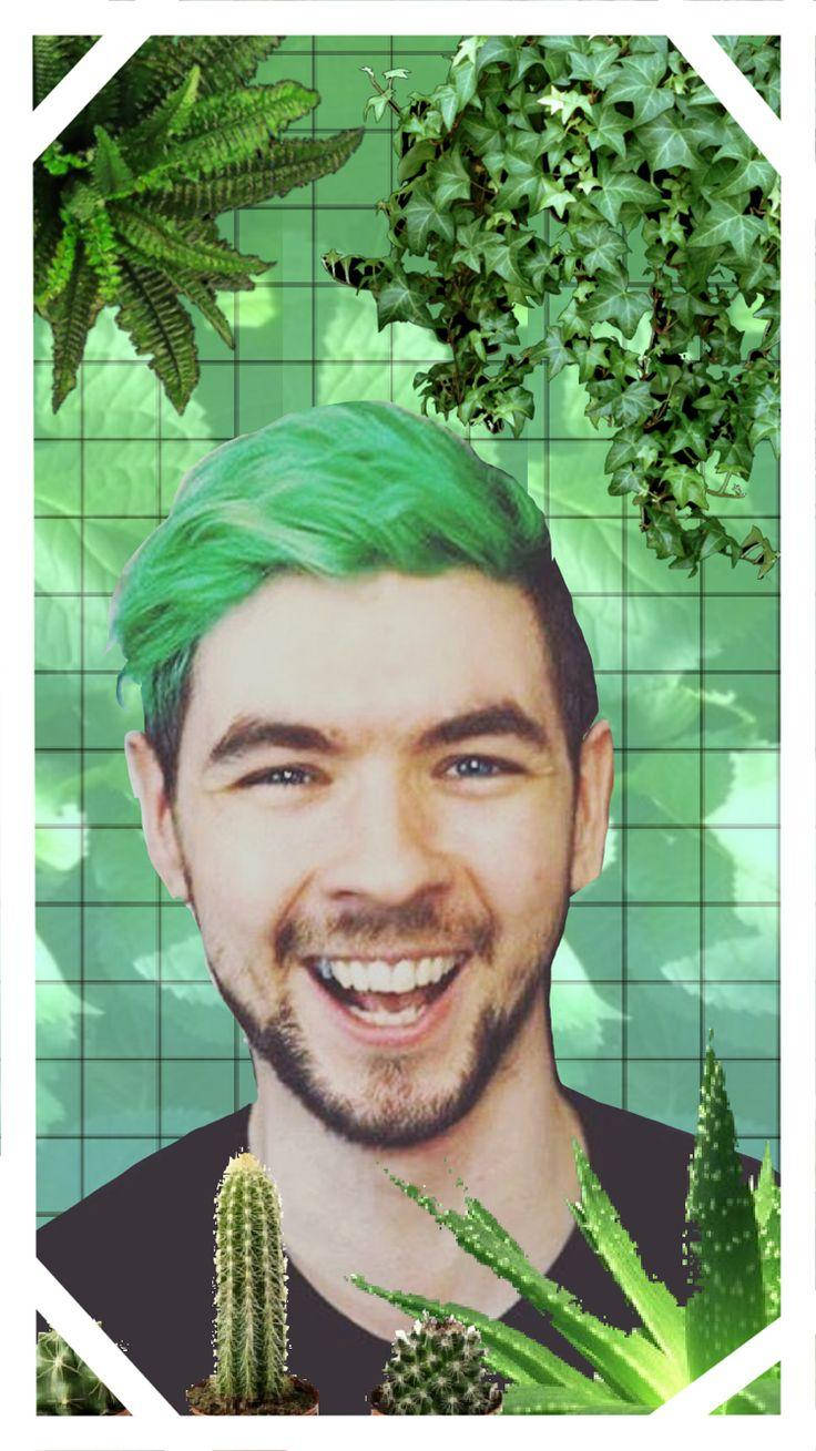 Jacksepticeye, vibrant green hair, lush green plants, HD Phone Wallpaper