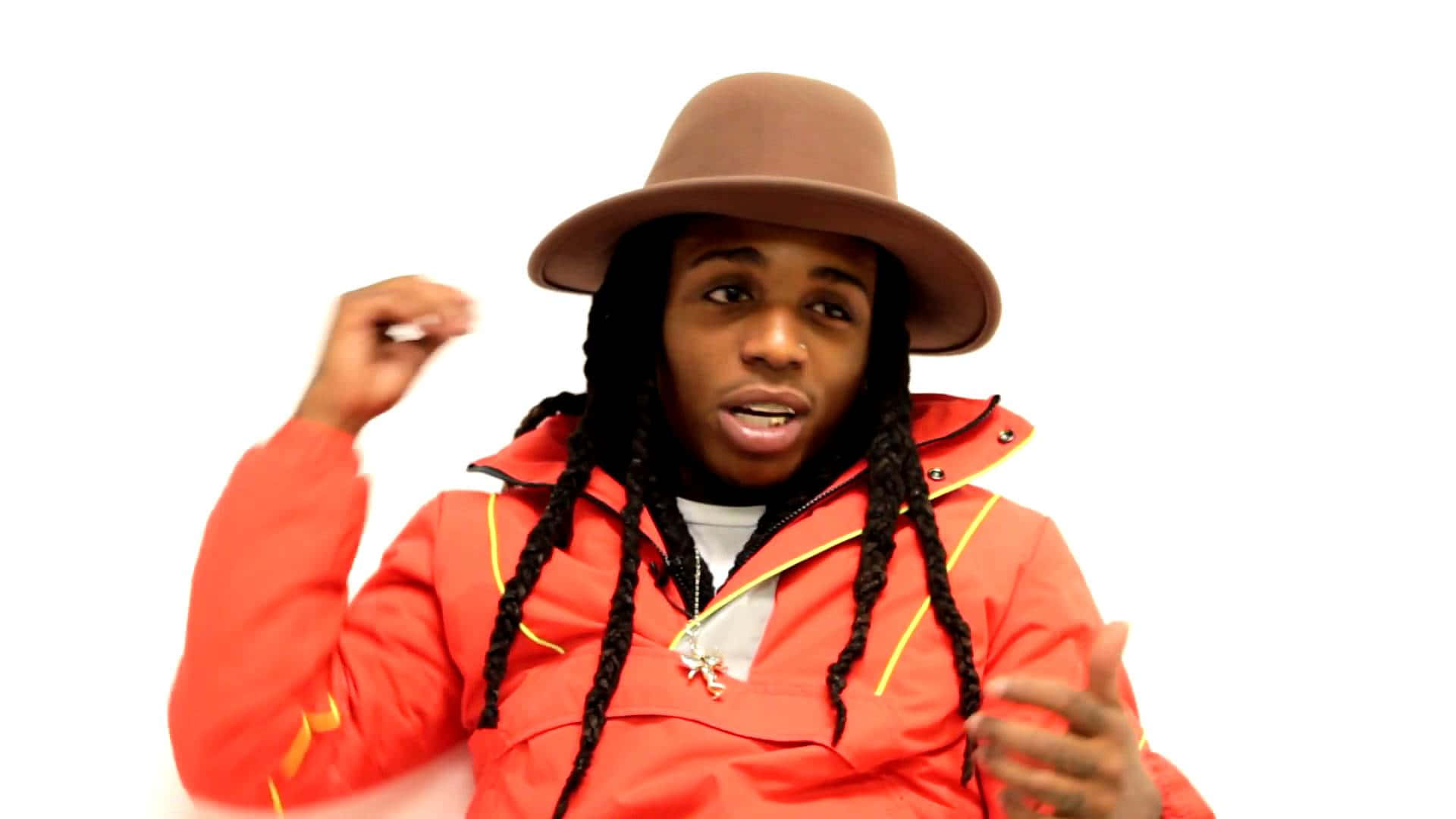 Jacquees, orange jacket, braids, Full HD Desktop Wallpaper