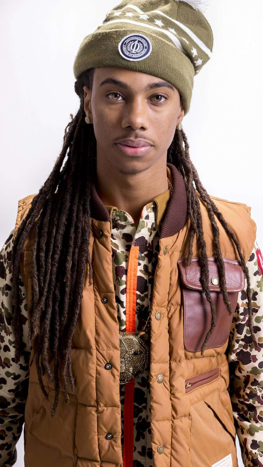 Jacquees, camouflage shirt, tan quilted vest, HD Phone Wallpaper