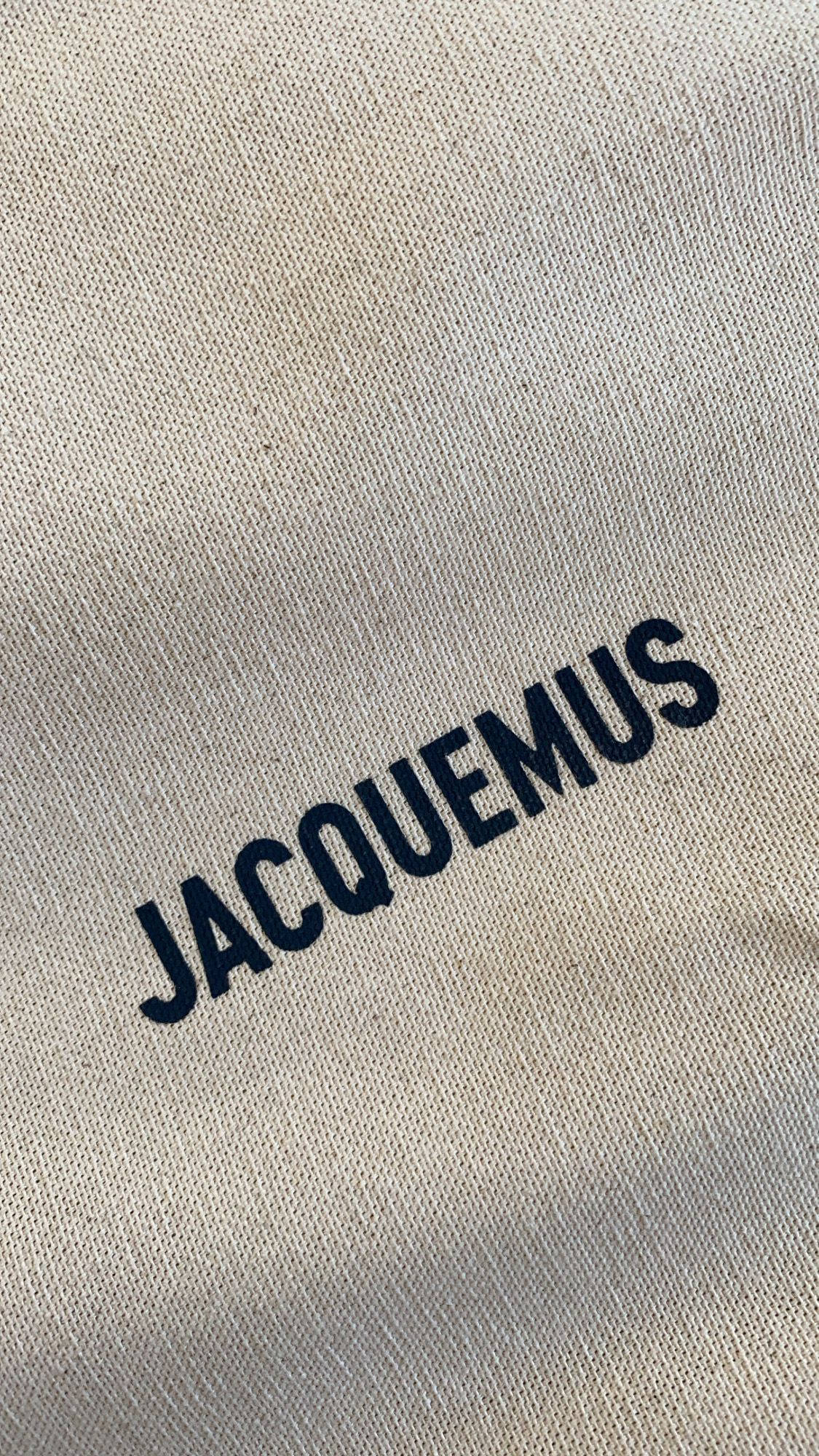 JACQUEMUS, navy lettering, textured beige fabric, Full HD Phone Wallpaper