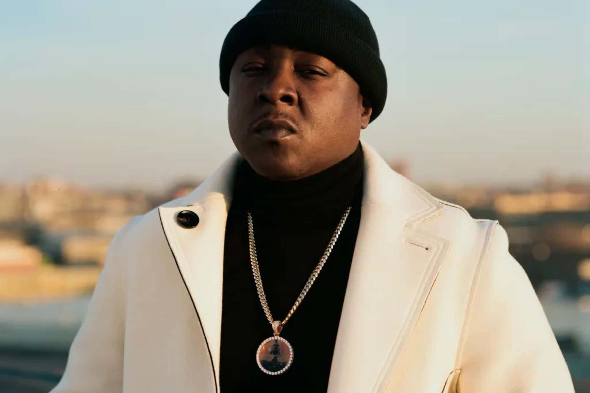 Jadakiss, white coat, black beanie, Full HD Desktop Wallpaper