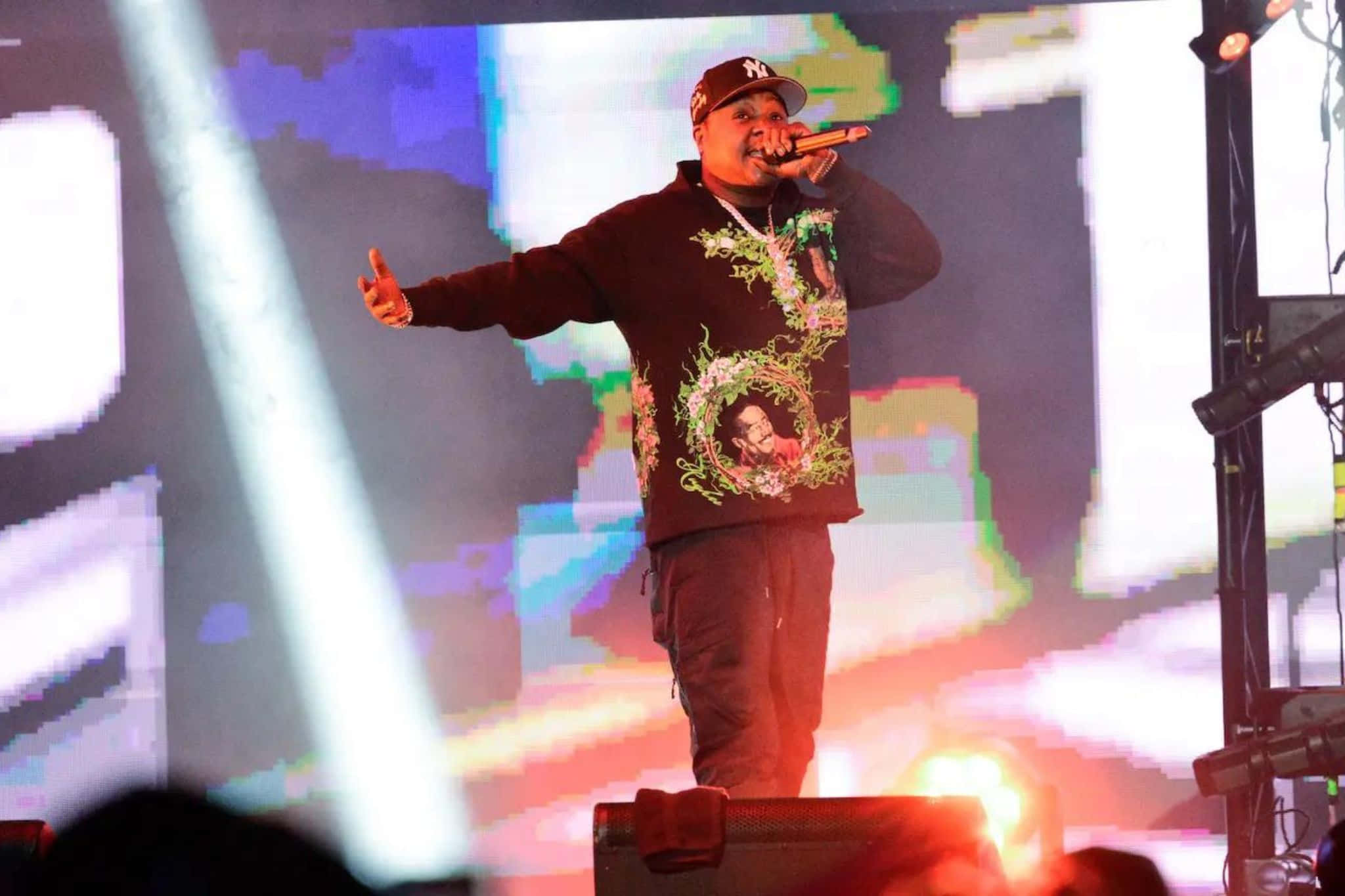 Jadakiss, dark hoodie with floral print, bright spotlights, Full HD Desktop Wallpaper