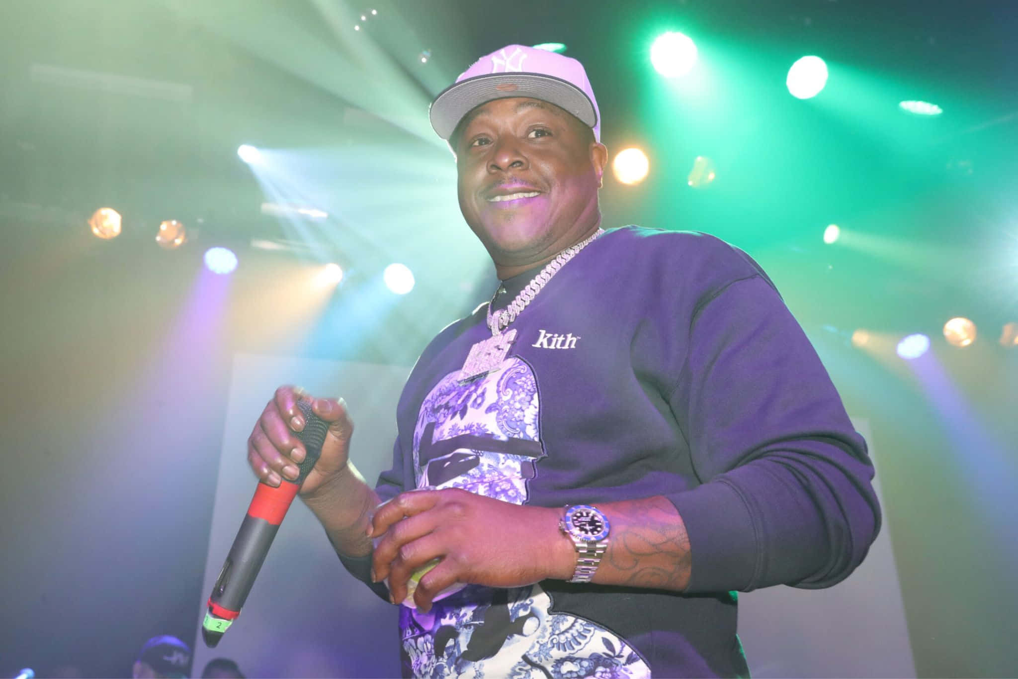 Jadakiss, purple Kith sweatshirt, pink cap, Full HD Desktop Wallpaper