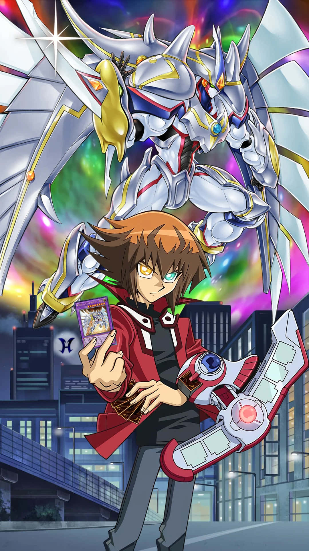 Jaden Yuki, red jacket, duel disk, Full HD Phone Wallpaper