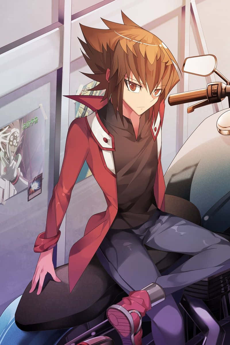 Jaden Yuki, red jacket, motorcycle, SD Phone Wallpaper