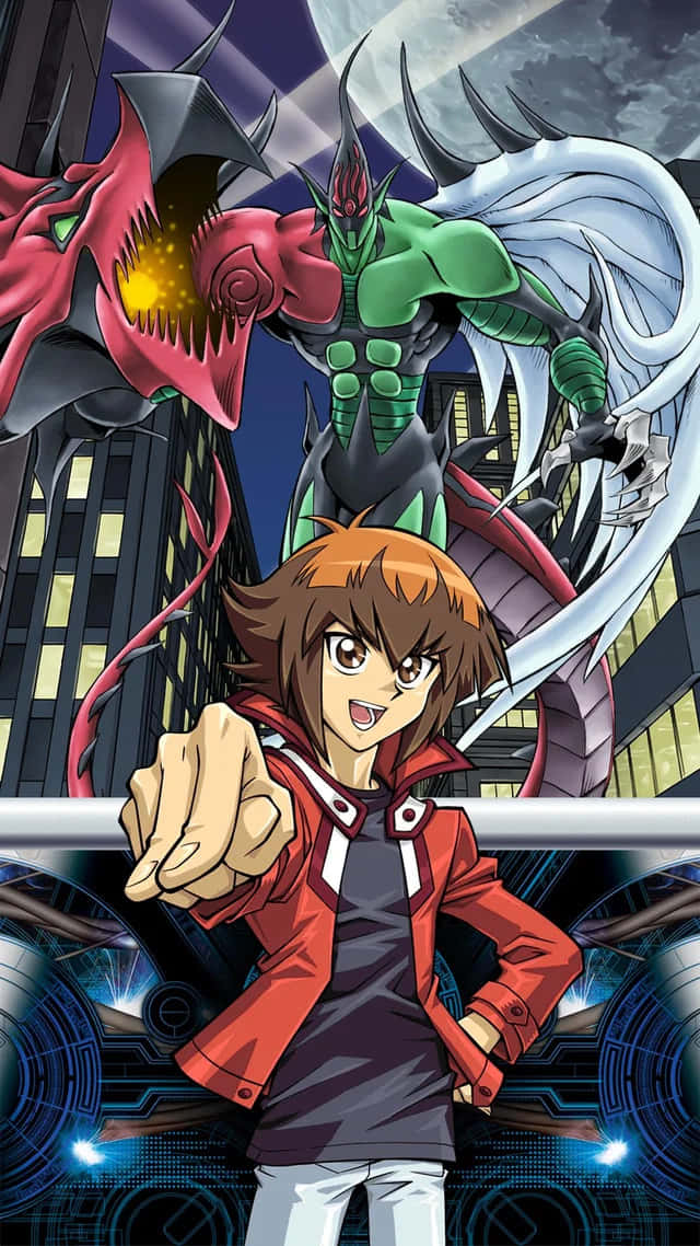 Jaden Yuki, red jacket, giant monster-like creatures, SD Phone Wallpaper