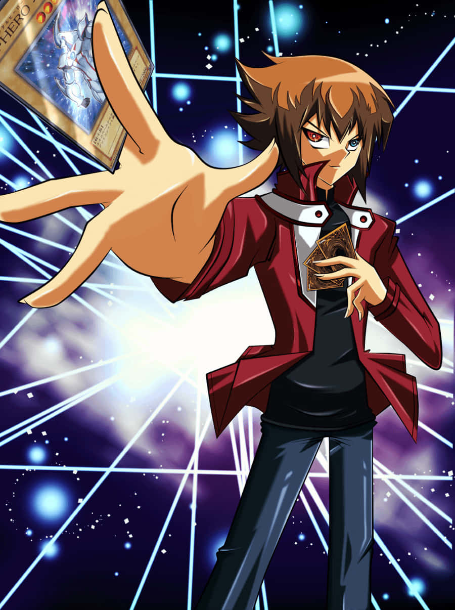 Jaden Yuki, red jacket, glowing card, SD Phone Wallpaper