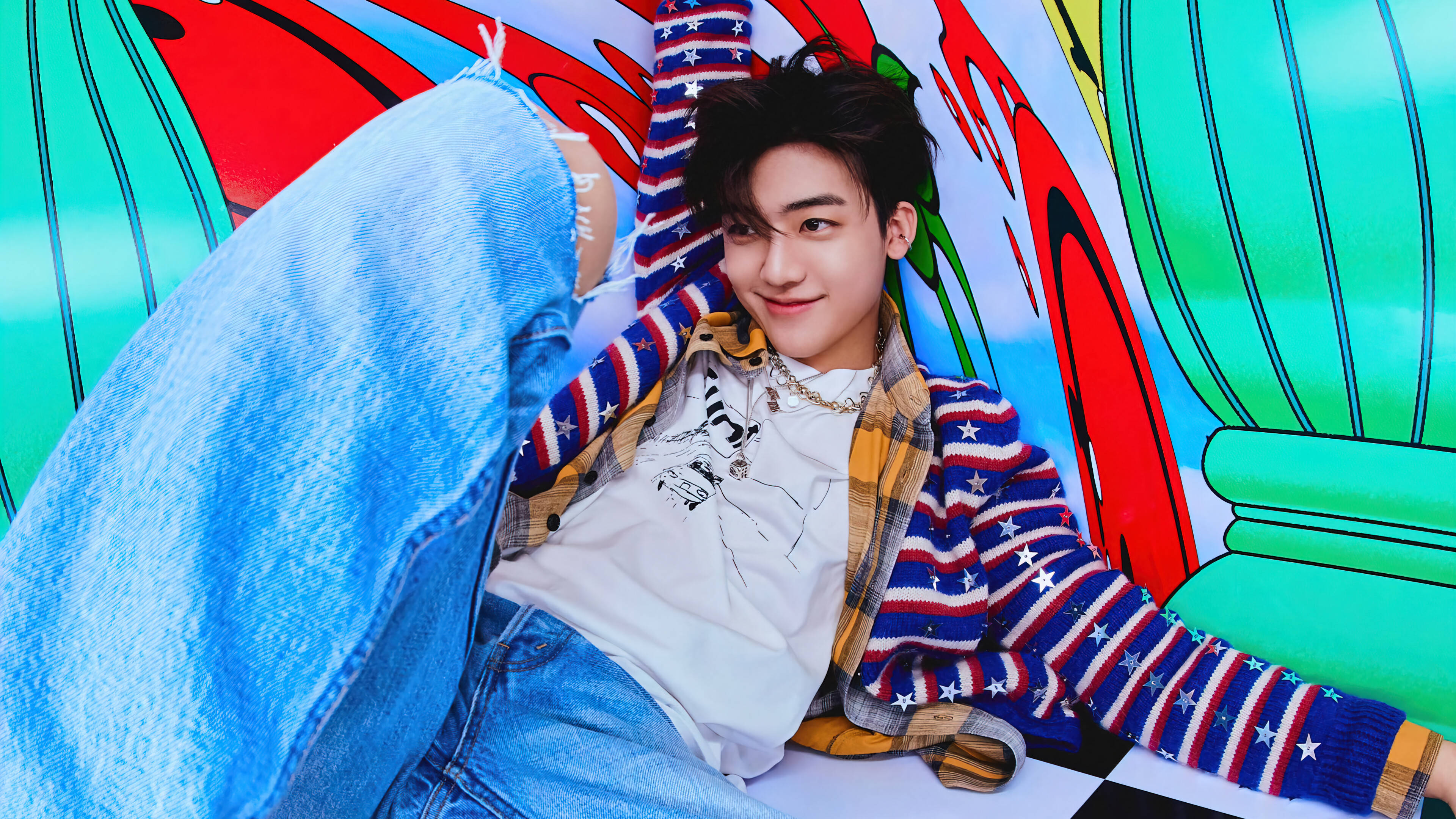 Jaemin NCT, striped sweater, denim, 4K Desktop Wallpaper