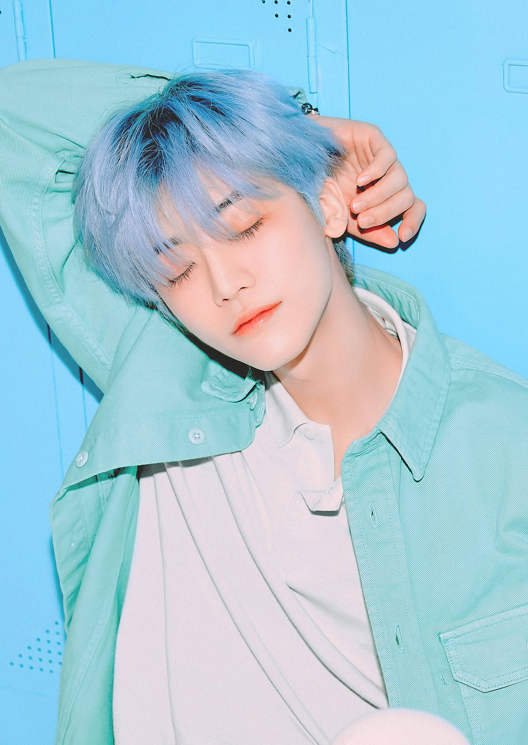 Jaemin NCT, blue hair, blue locker, 2K Phone Wallpaper