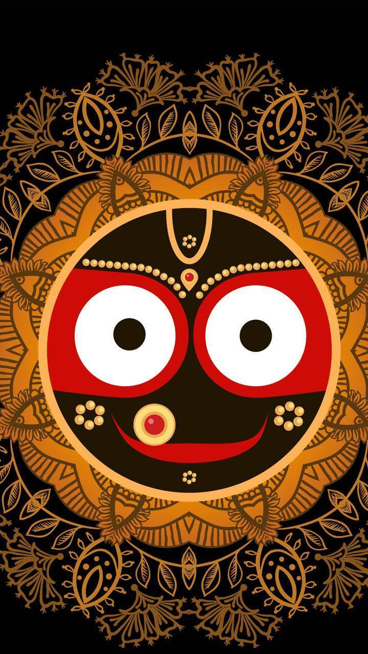 Jagannath, glowing orange mask, golden and black illustrated face, HD Phone Wallpaper