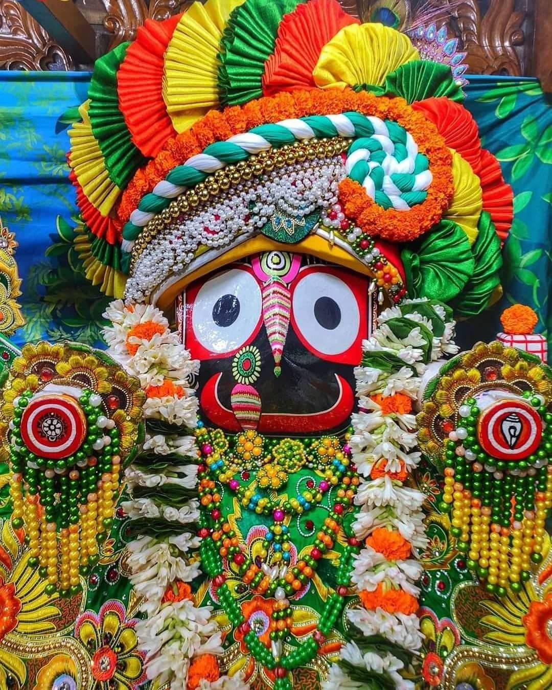 Jagannath, colorful headdress, colorful paper fans, HD Phone Wallpaper